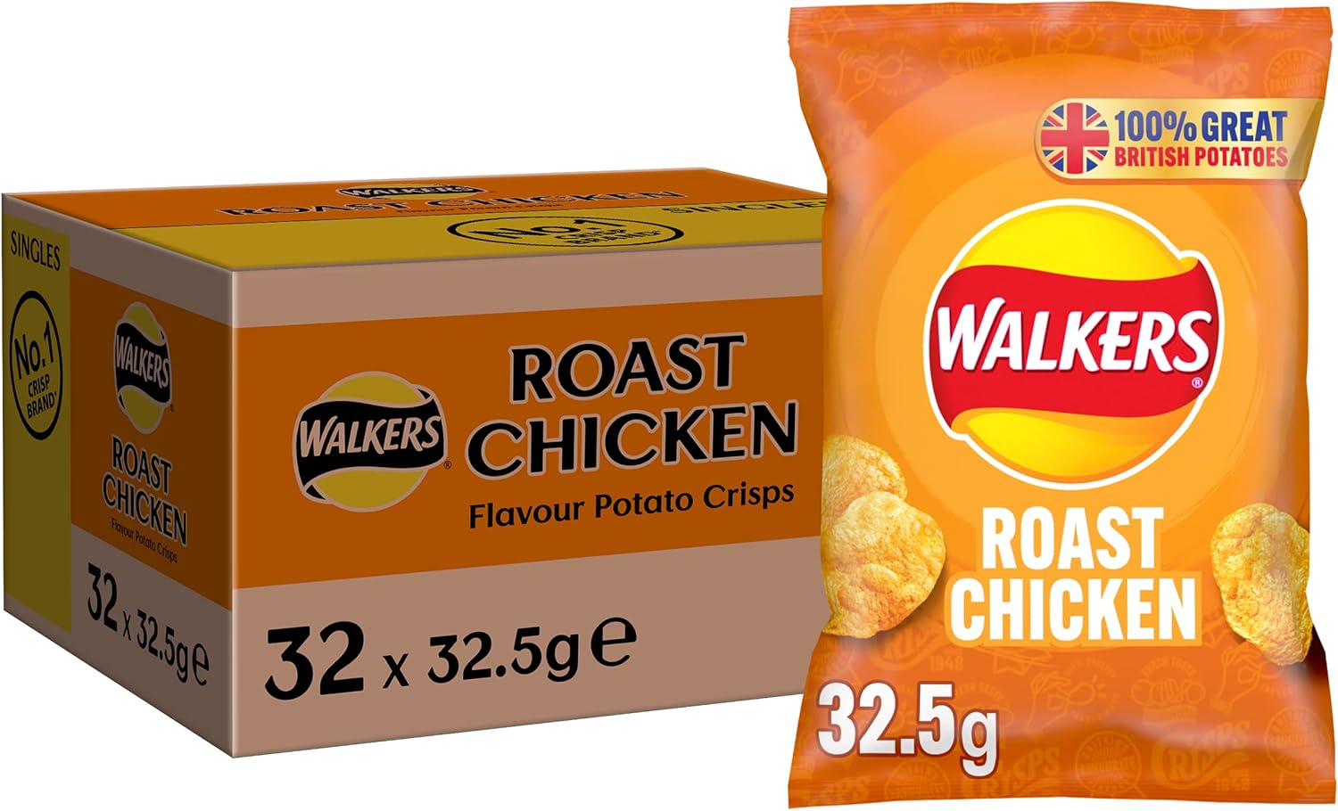 Walkers Roast Chicken Crisps 32.5g (Case of 32) - Made with 100% British Potatoes