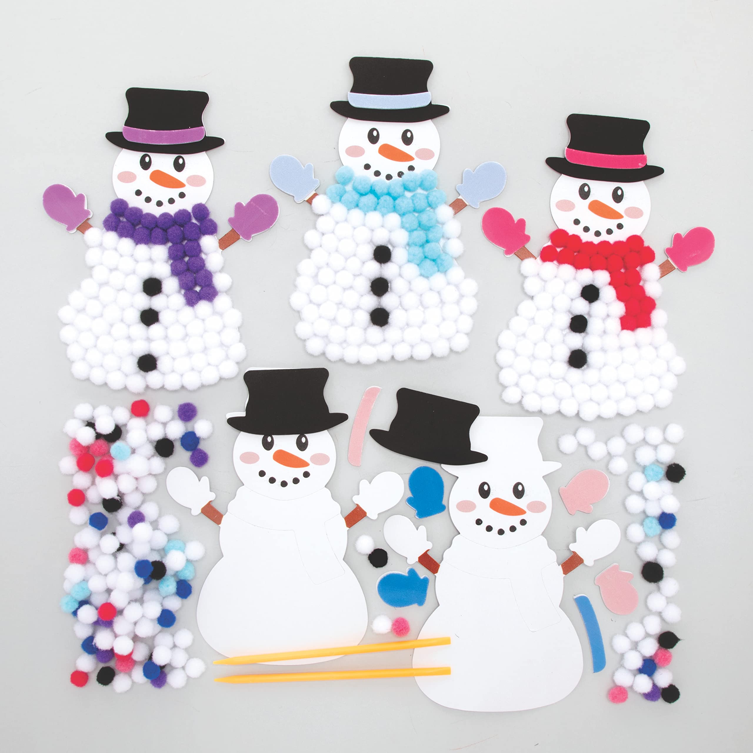 Baker Ross Snowman Pom Pom Art Kit - Pack of 5 Christmas Craft Kits for Kids