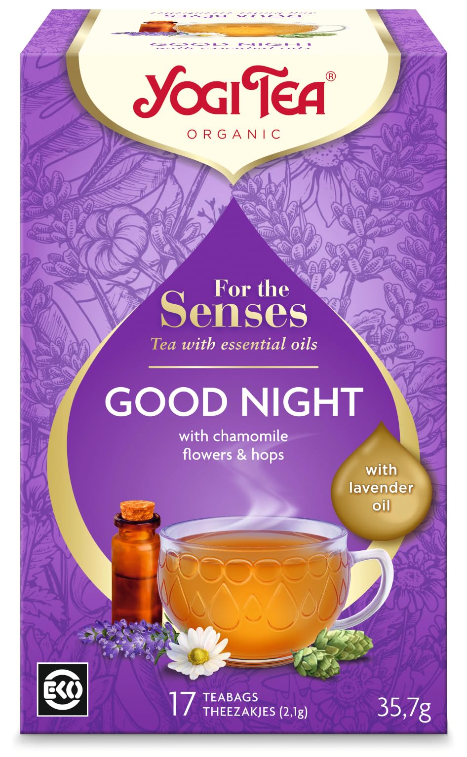 YOGI TEA - Good Night Organic Herbal Tea with Essential Oils, Blend of Lavender, Chamomile & Hops, Pack of 6 x 17 Bags 3