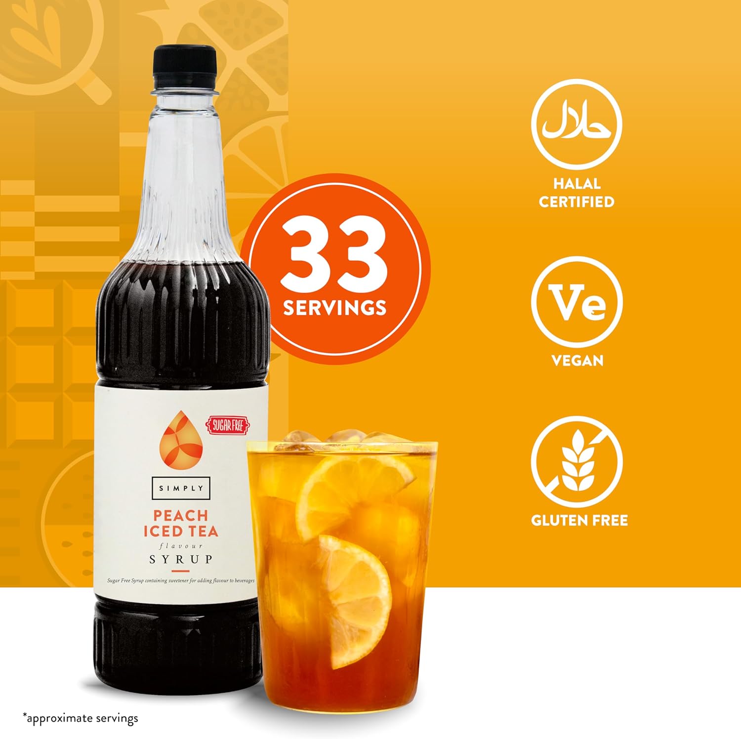 Simply Sugar Free Peach Iced Tea Syrup - Vegan, Gluten Free & Halal Certified Beverage Concentrate 4
