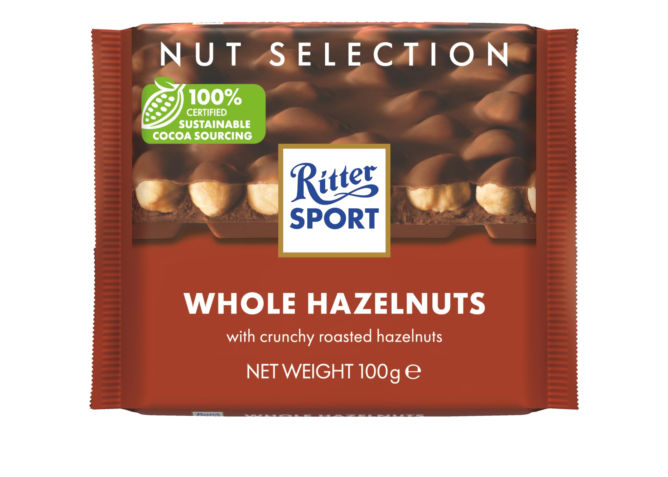 Ritter Sport Whole Hazelnuts Milk Chocolate Bar, 100g