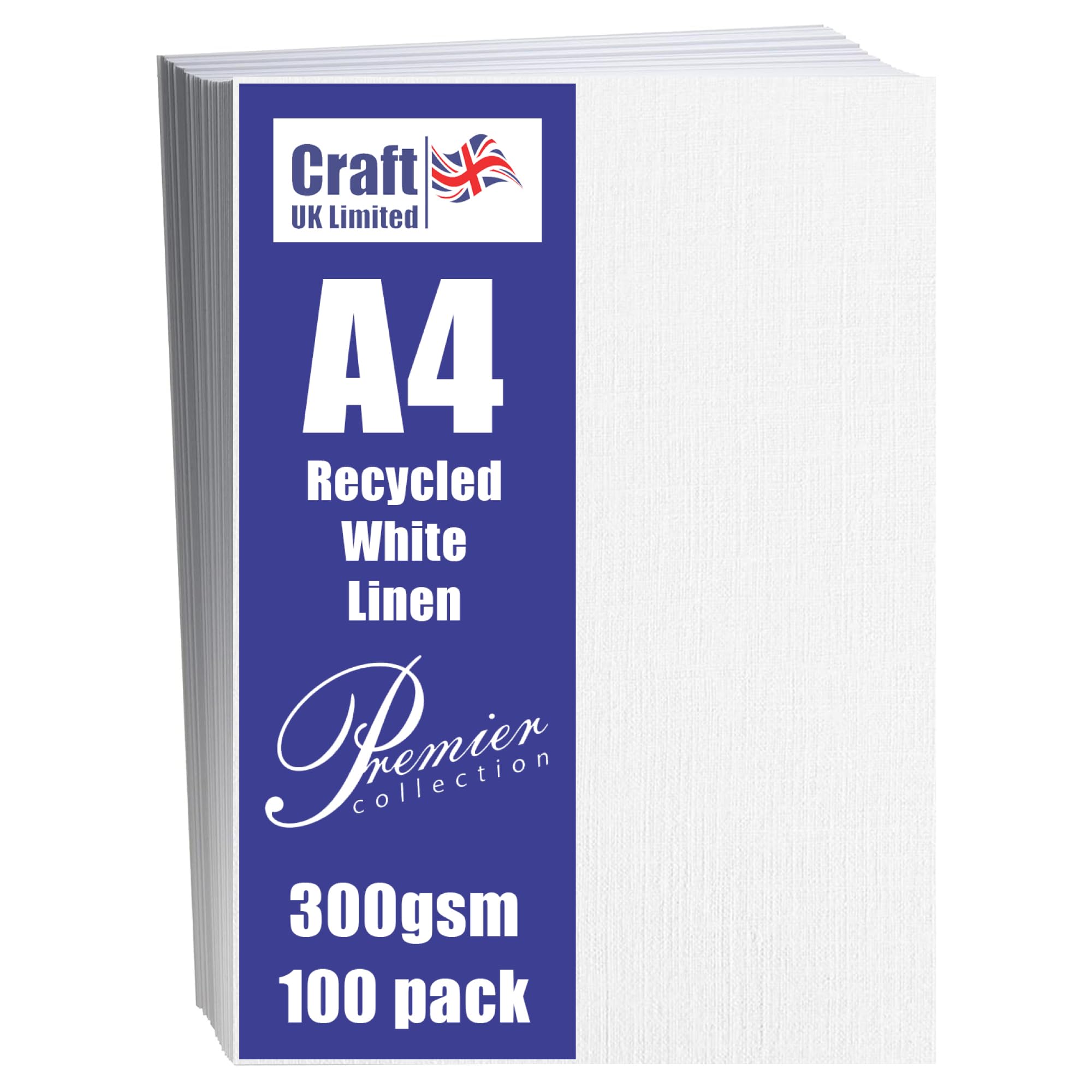 Craft UK W123 White Recycled Linen Card 300 gsm - 100 Sheets A4 1