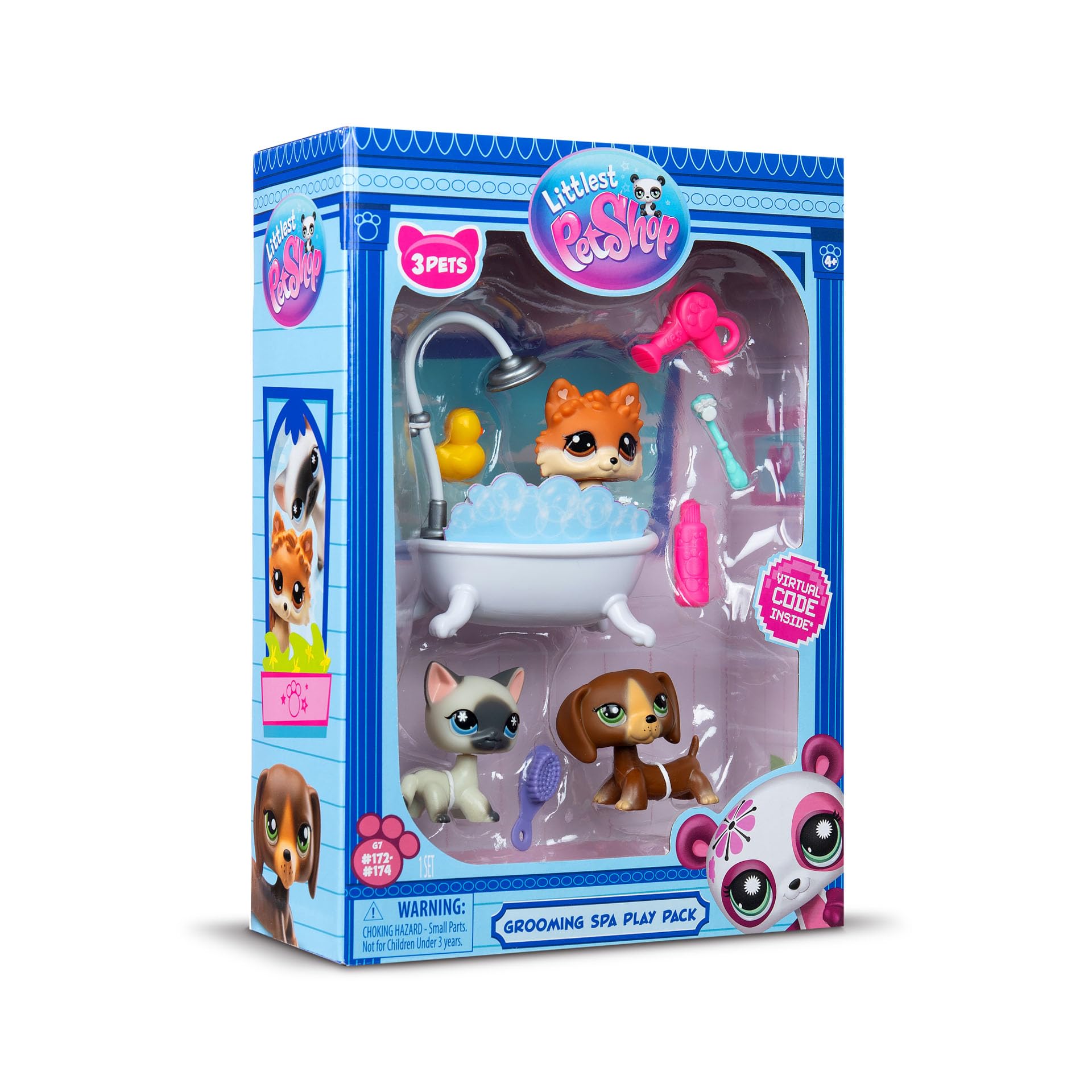 Littlest Pet Shop Grooming Spa Play Pack - 3 Mini Bobble Head Pets with Accessories & Virtual Code 17