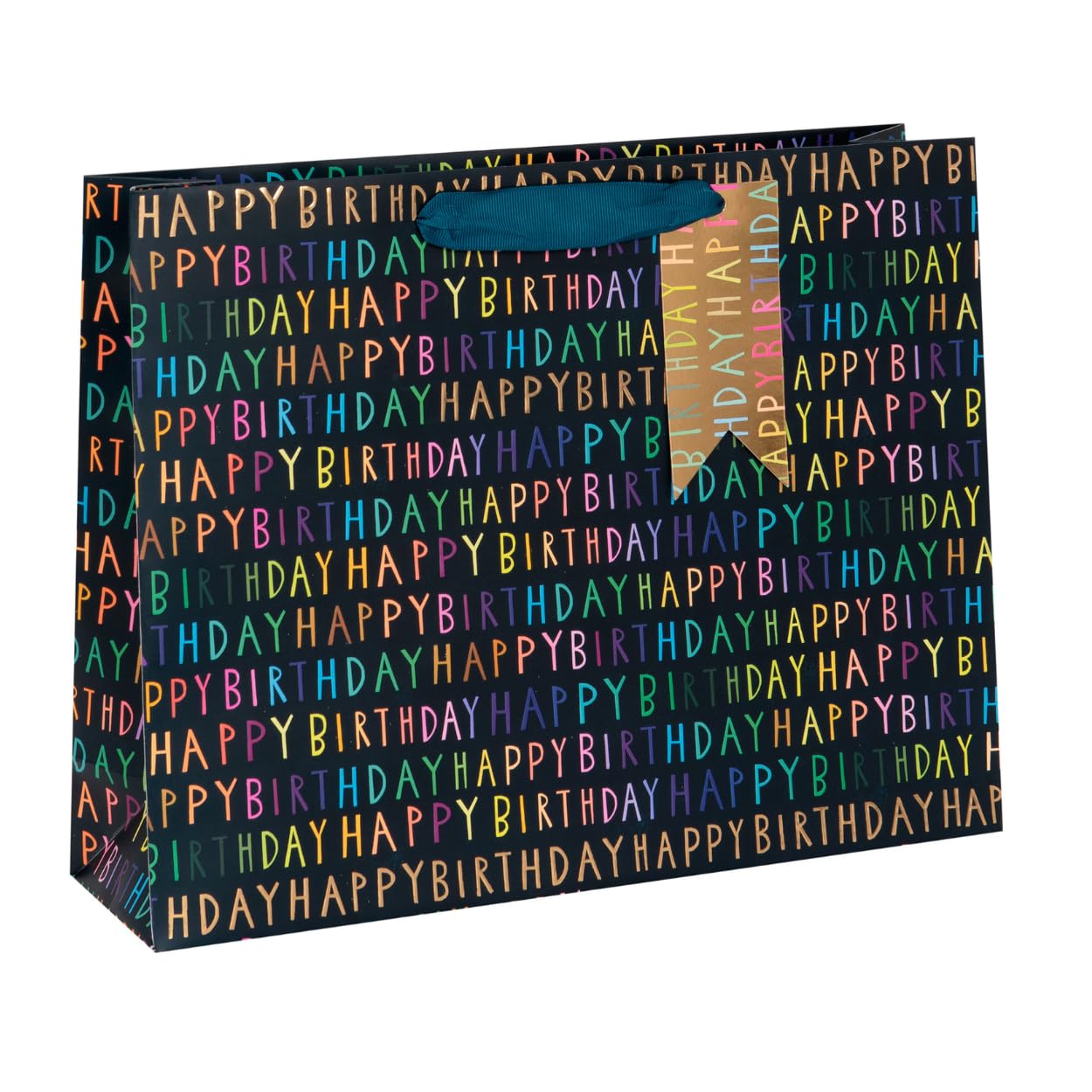 Glick Luxury Happy Birthday Large Landscape Gift Bag | Navy Blue | 355mm x 275mm x 100mm 1
