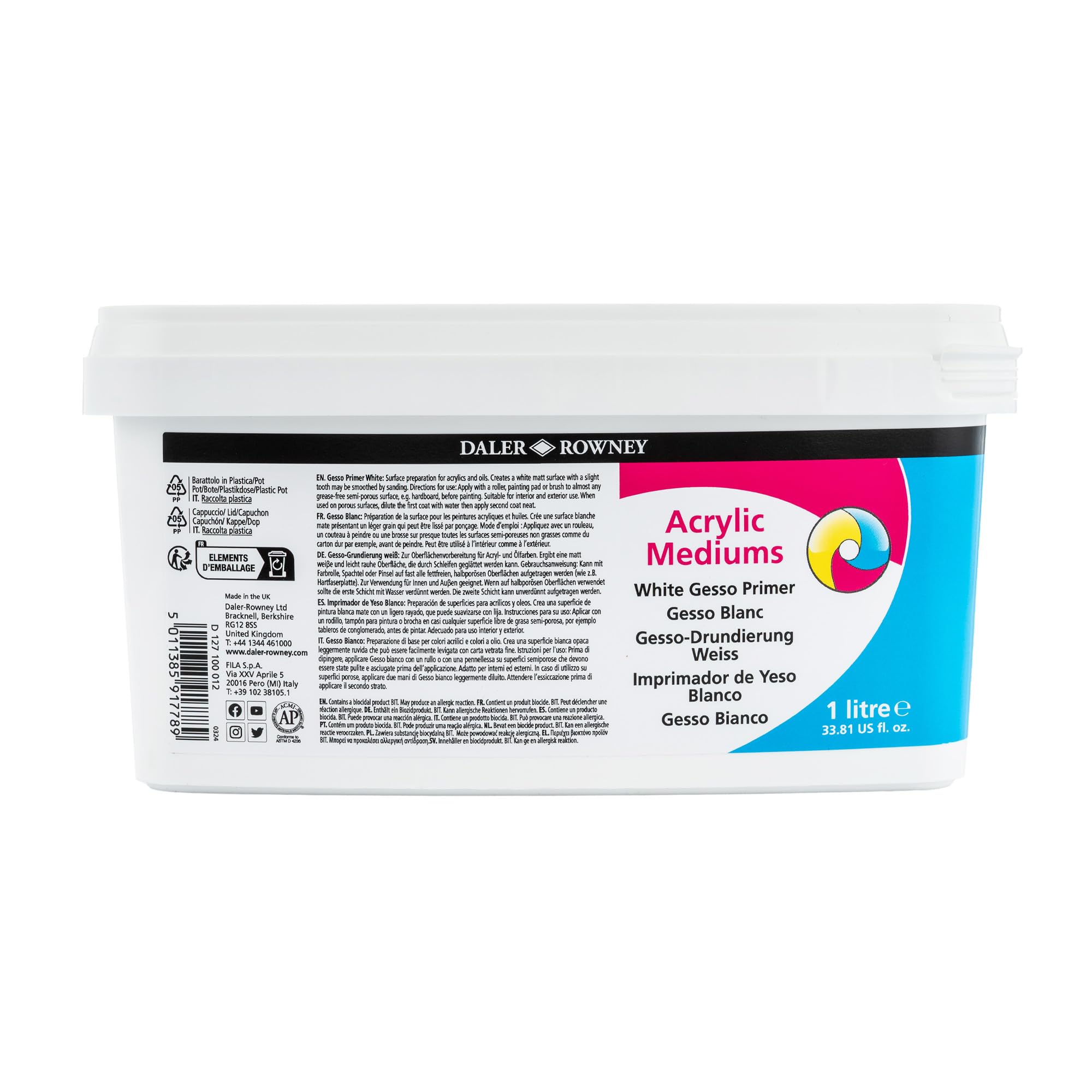 Daler-Rowney System3 1L Gesso Primer for Acrylic, Ideal for Professional Ar