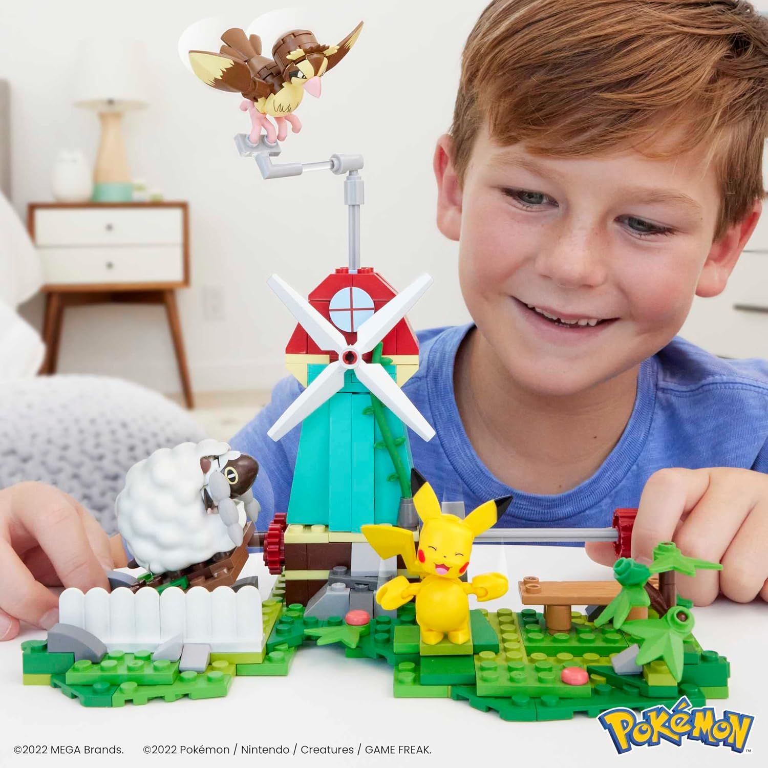 MEGA Pokémon Kids Building Toys - 240-Piece Countryside Windmill with Motion Brick, Pikachu, Pidgey & Wooloo Figures