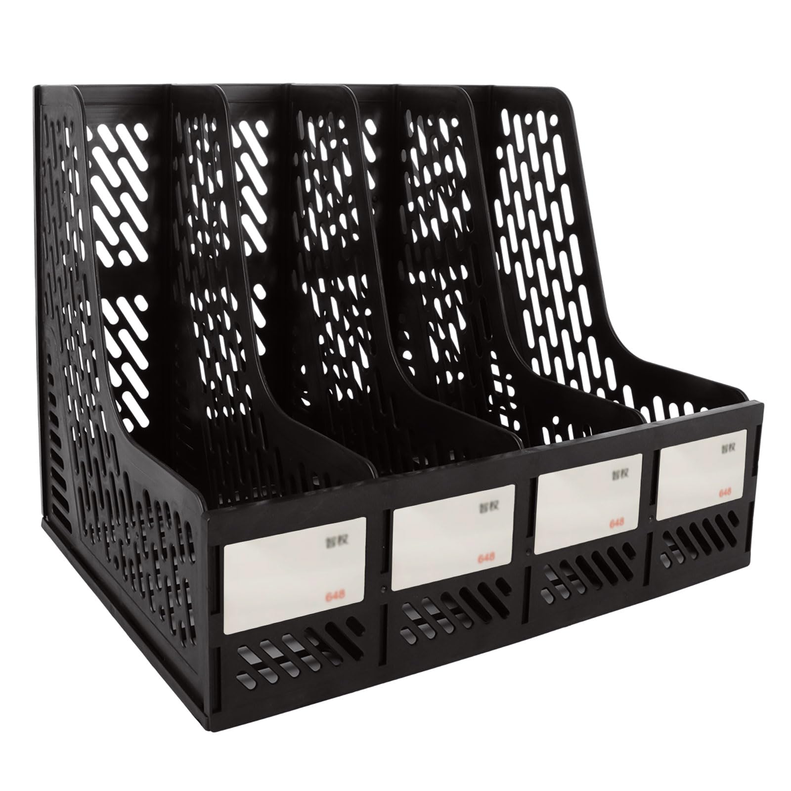 ASelected 4-Compartment Collapsible Magazine File Holder - Durable PP Plastic Desktop Organizer | Black 1