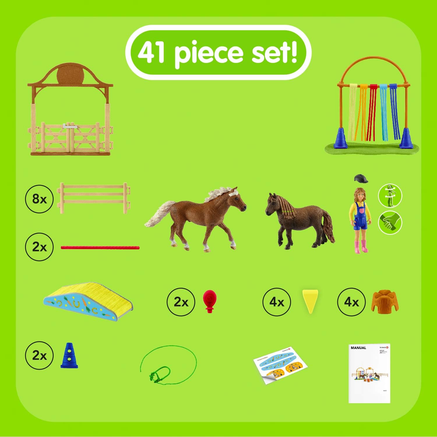 Schleich 42481 Pony Agility Training Playset - Farm World Animal Figures for Kids 3+ 4