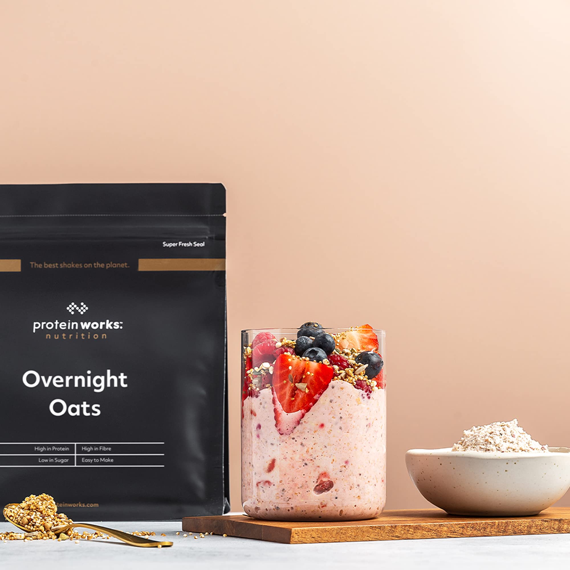 Protein Works Overnight Oats - Dark Choc Raspberry High Protein Breakfast, Low Sugar, Low GI, with Chia & Flax Seeds, 1 Kg 5