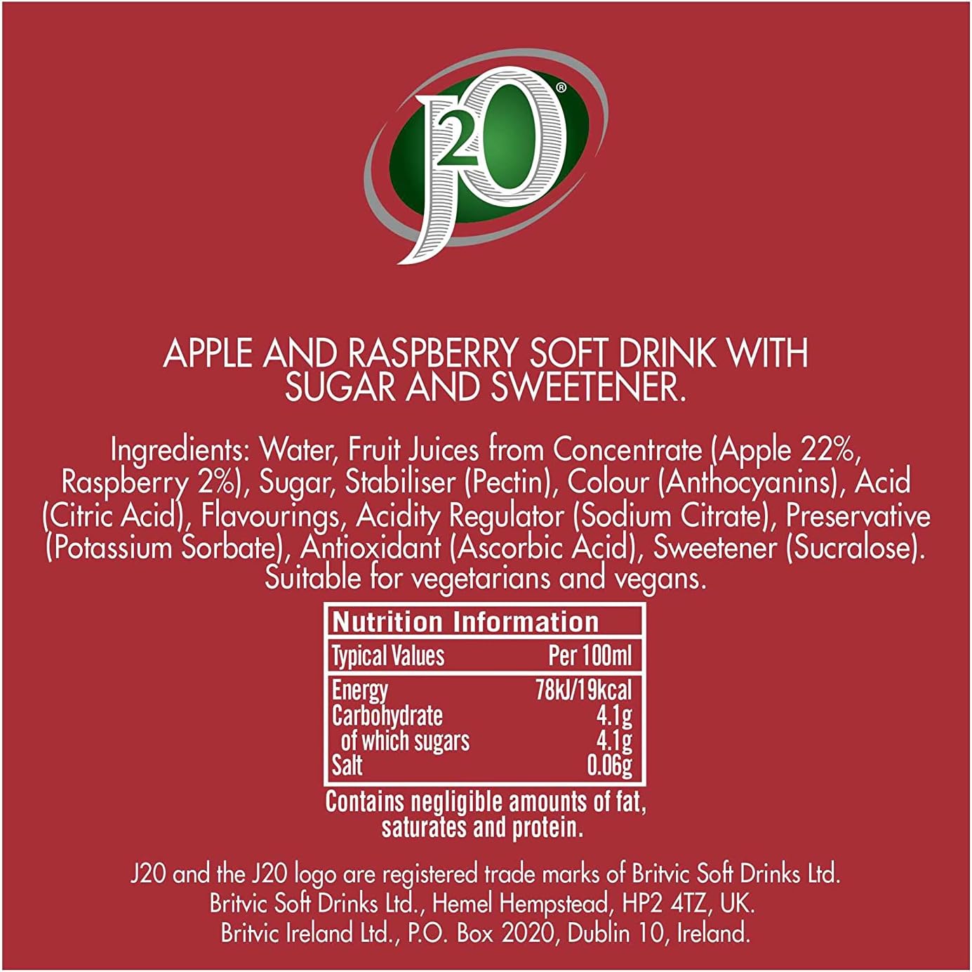 J2O Apple & Raspberry Flavoured Fruit Drink Cans - 4 x 250ml 5