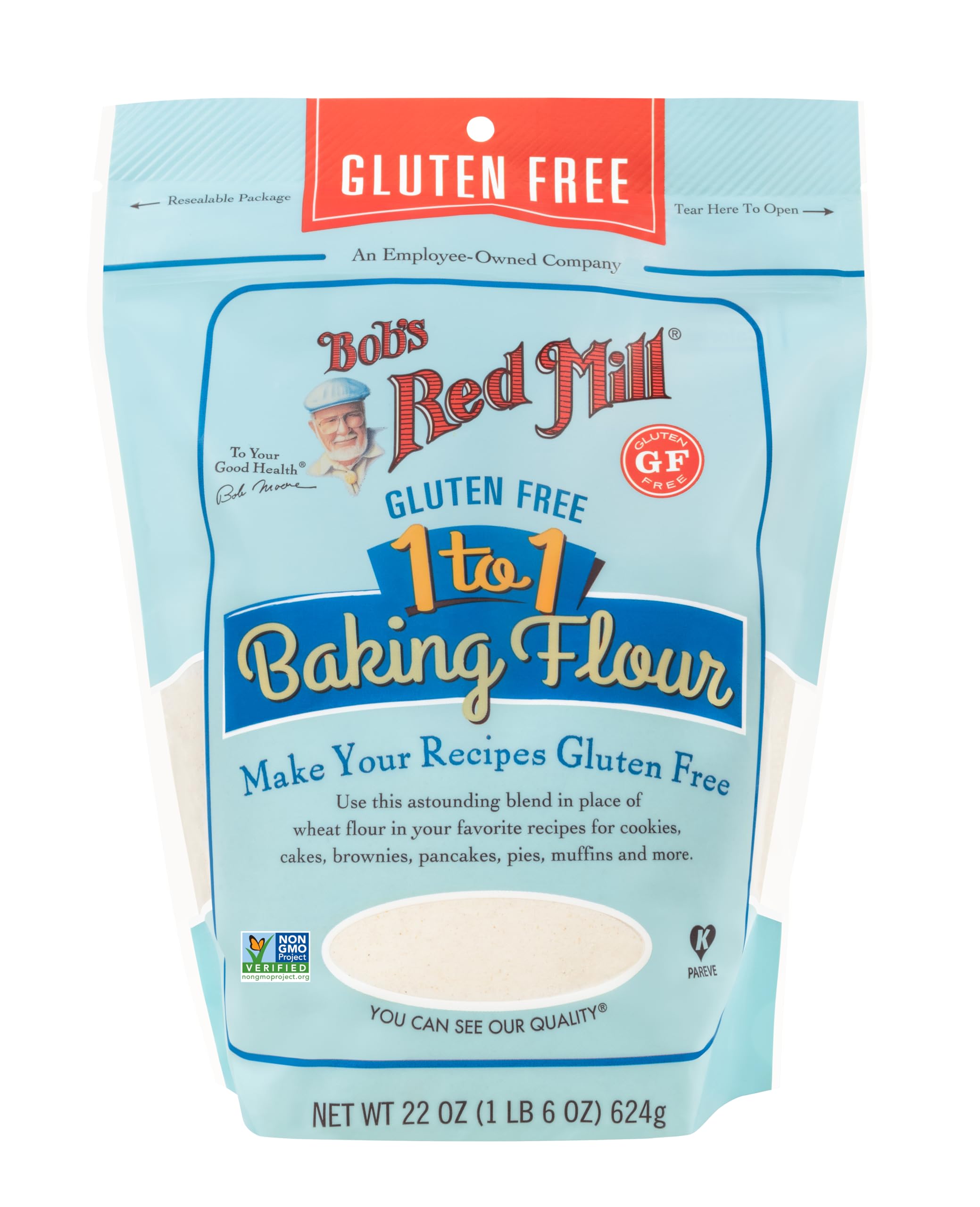 Bob's Red Mill Gluten Free 1 to 1 Baking Flour - Effortless Gluten-Free Baking | 624g Pouch