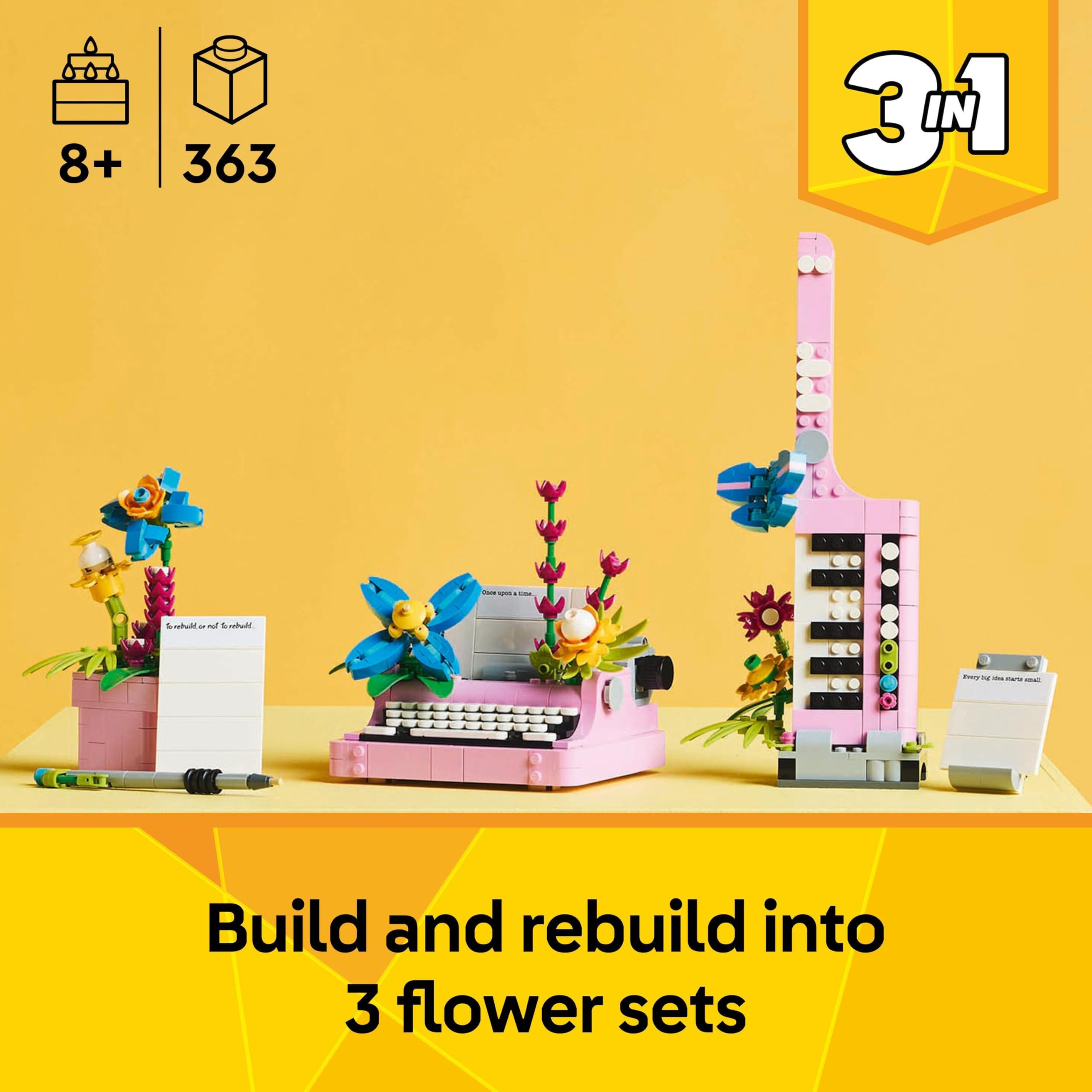 LEGO Creator 3in1 Typewriter with Flowers Toy - 363-Piece Building Set for Ages 8+ 3