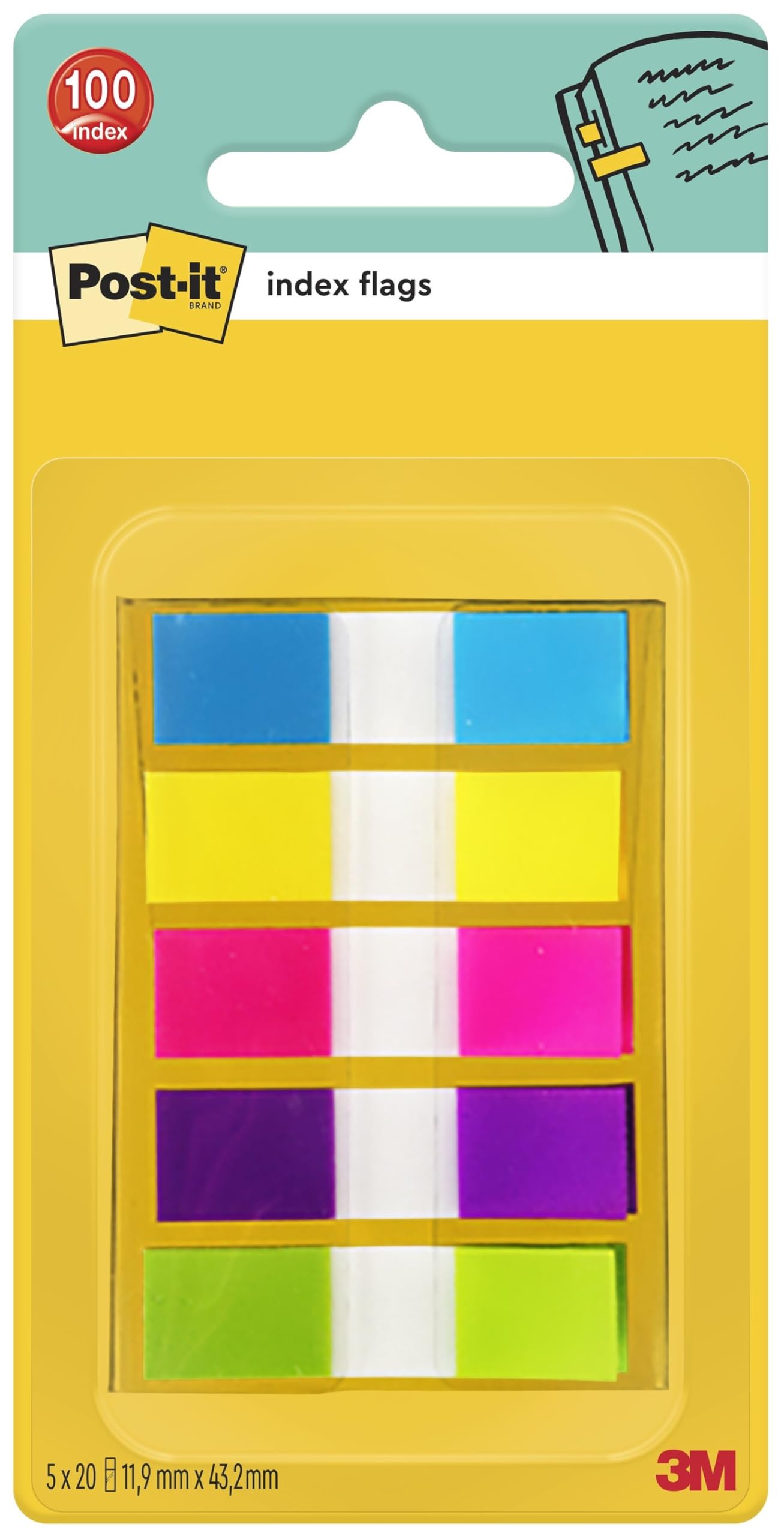 Post-it Index Flags 624185 - Multi-Coloured, Self-Adhesive, Pack of 100 | Includes Dispenser 1