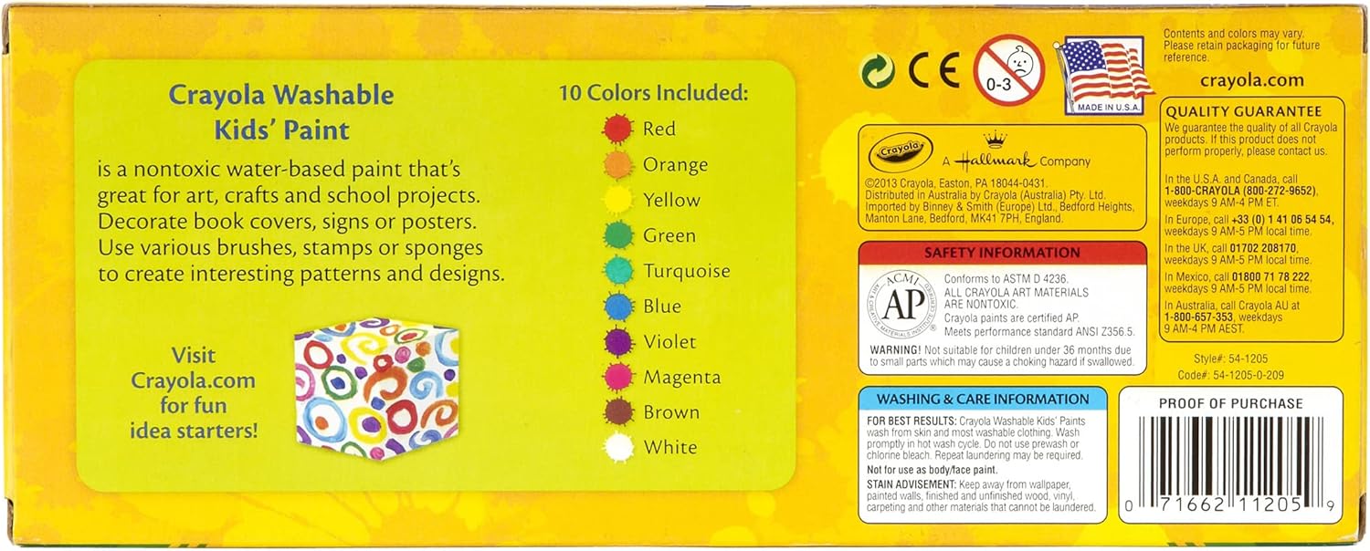 Crayola 10 ct Washable Kids' Paint - Assorted Colors, 2 oz Bottles 3