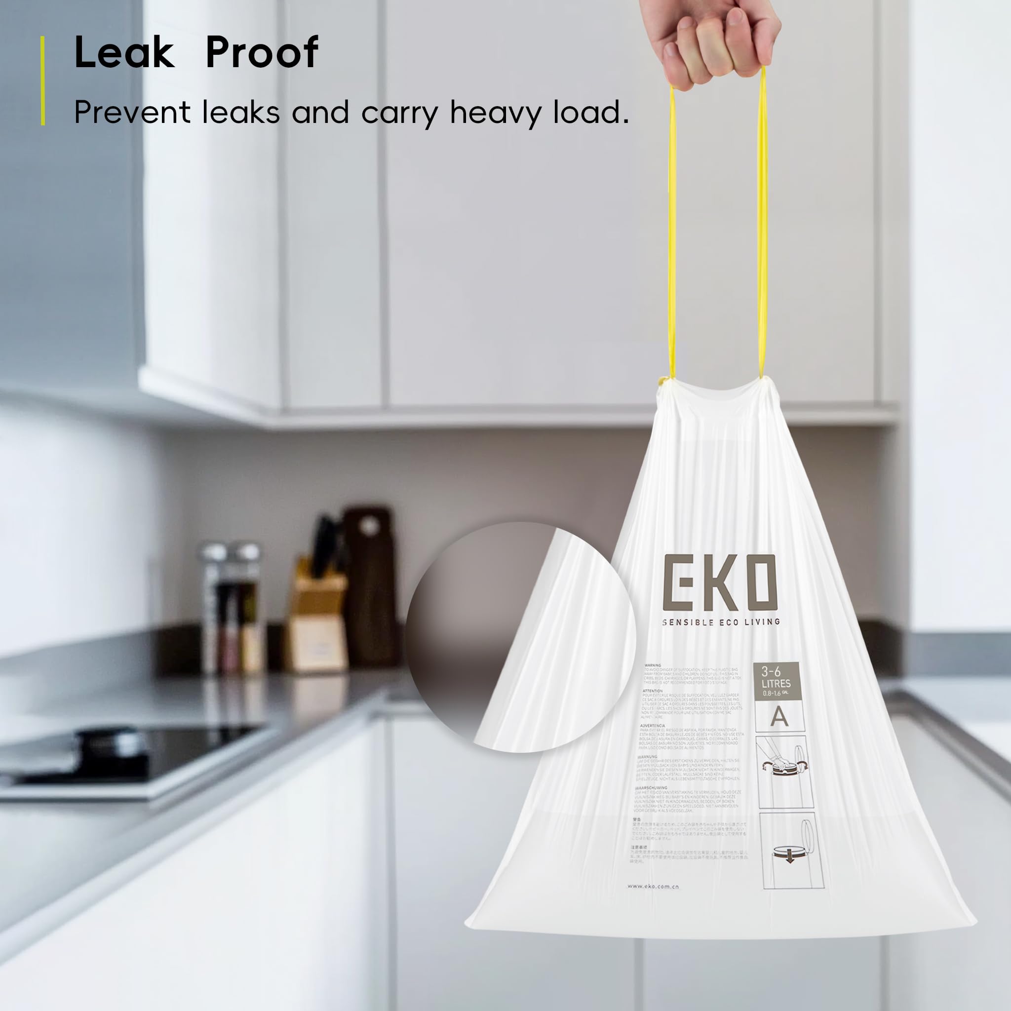 EKO - Extra Strong Heavy Duty Bin Liners 3-6L - White Trash Bags 4