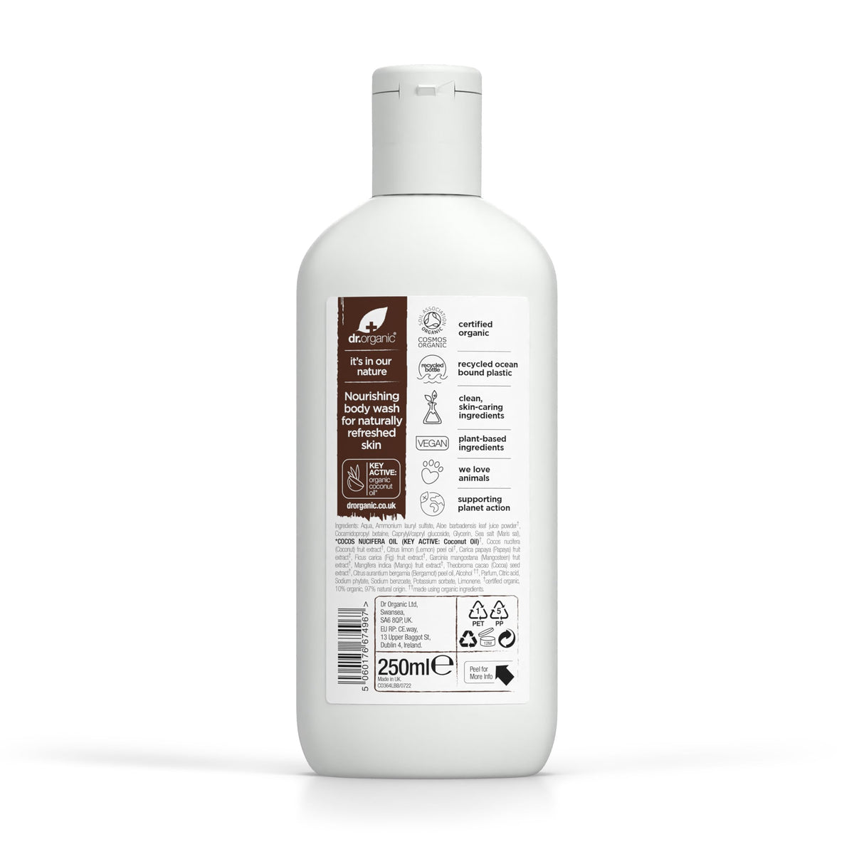 Dr. Organic Coconut Oil Body Wash - Nourishing & Revitalising Shower Gel for Dry Skin | 250ml