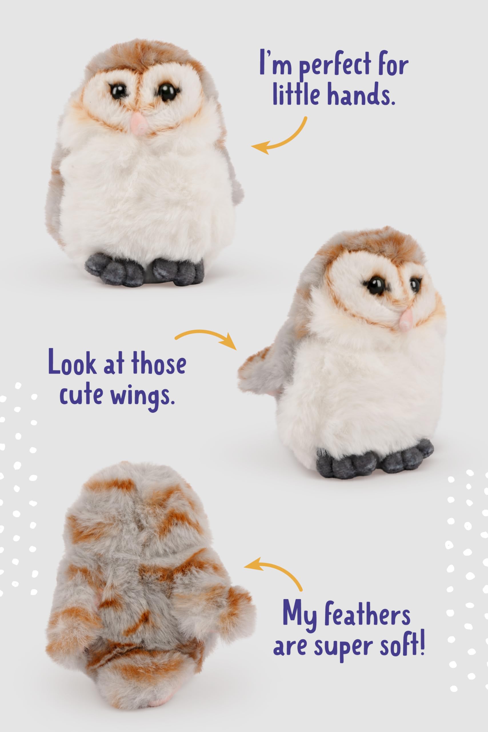 Living Nature SMOLS Barn Owl Plush Toy - Realistic & Eco-Friendly Cuddly Owl for All Ages 4