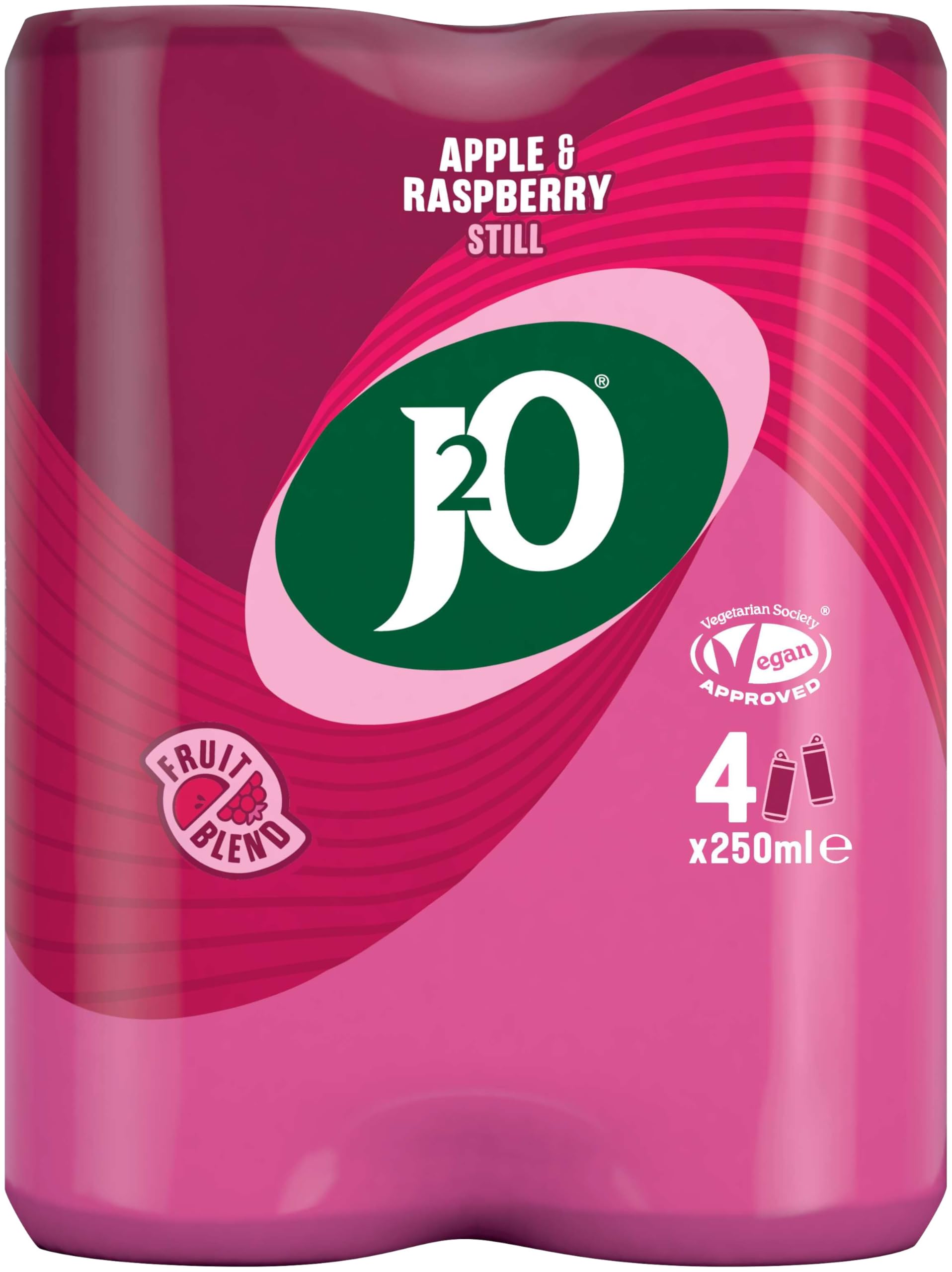 J2O Apple & Raspberry Flavoured Fruit Drink Cans - 4 x 250ml 12