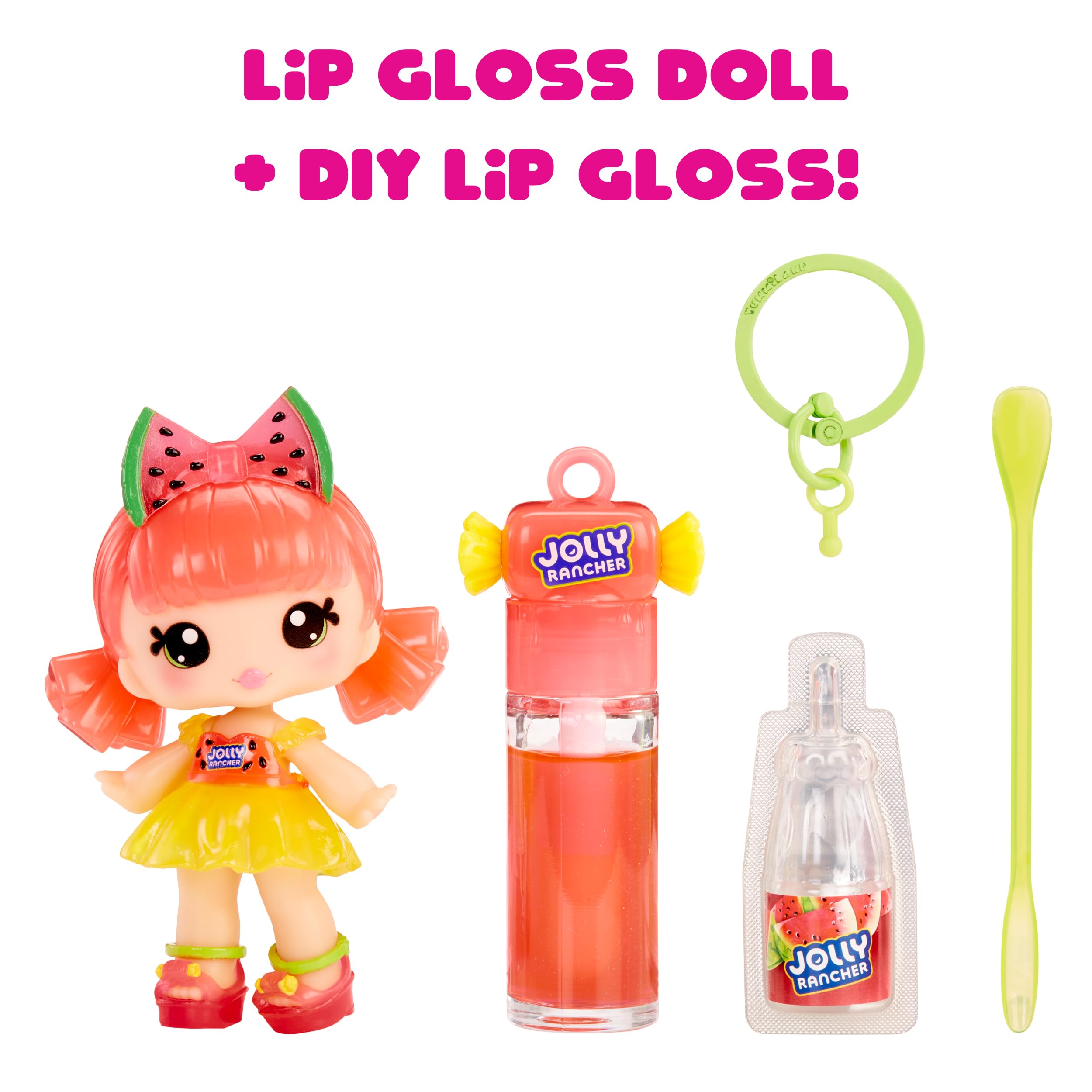 Yummiland x Jolly Rancher Mimi Watermelon Lip Gloss Doll - DIY Cosmetic Playset with Removable Keychain, Ages 4+ 11