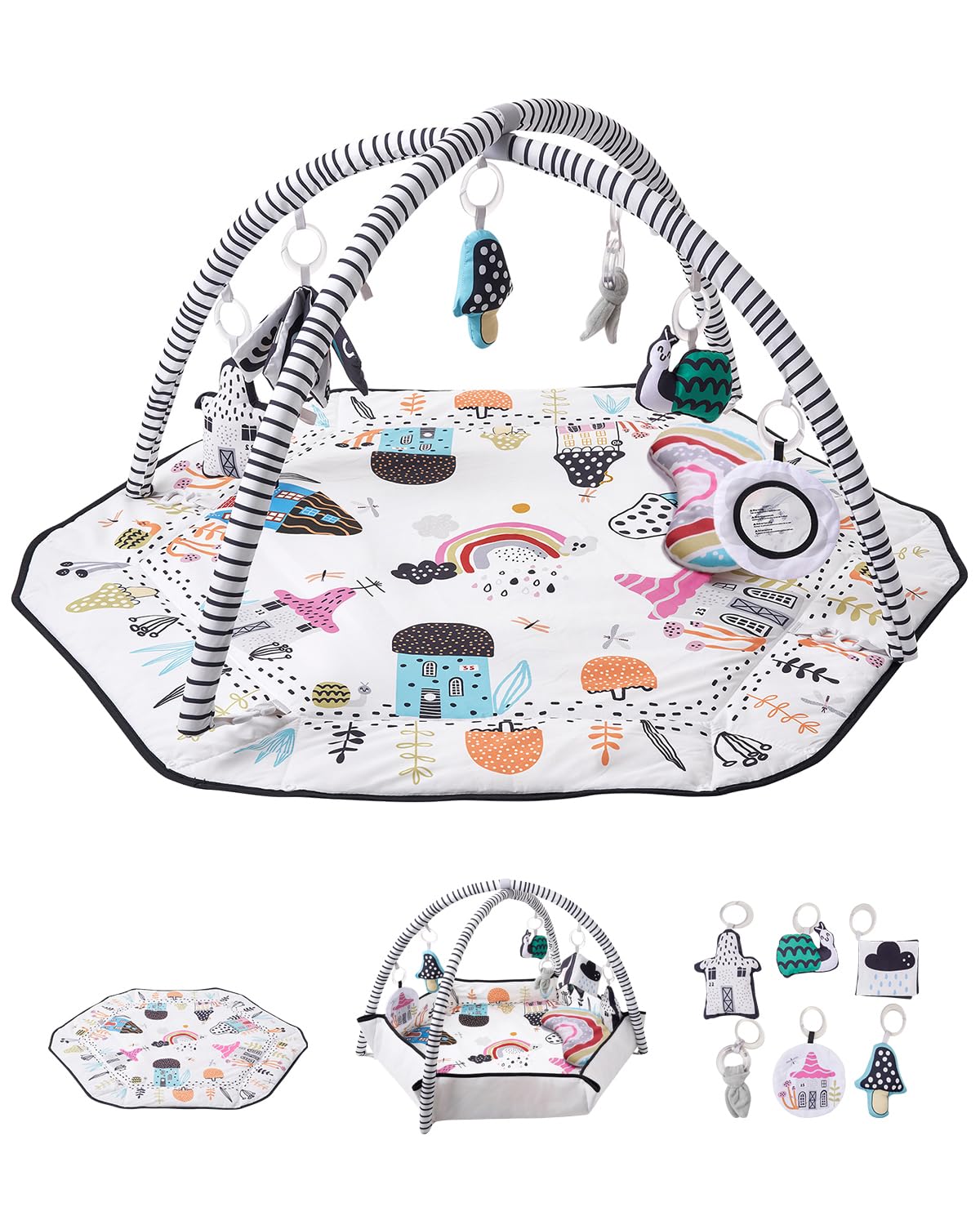 VEVOR Baby Play Gym Mat with 6 Detachable Sensory Toys, 41.7" x 41.7" Tummy Time Mat