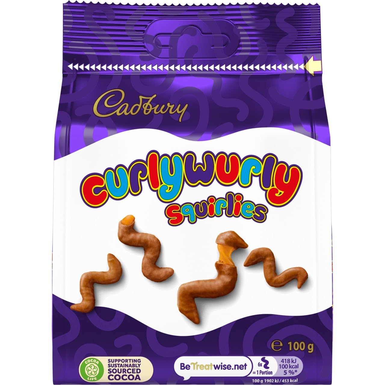 Cadbury Milk Chocolate Curly Wurly Squirlies, Bite-Sized Chewy Caramel Treats, Sharing Bag 100g