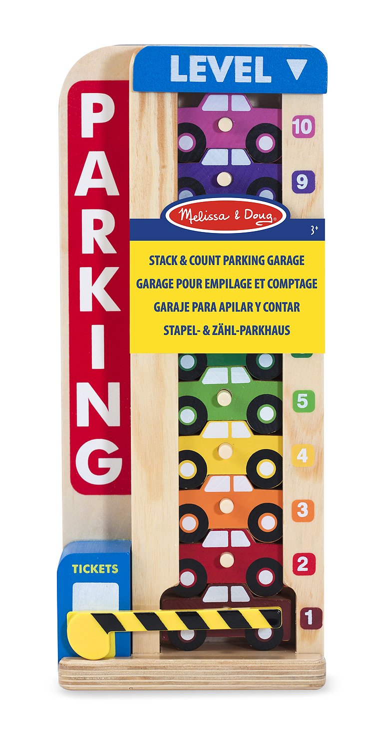 Melissa & Doug Stack & Count Parking Garage - Wooden Vehicle Stacker Toy for Ages 3+