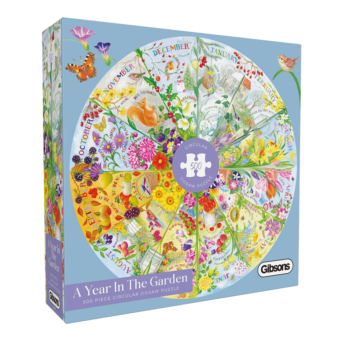 Gibsons A Year in the Garden Circular Jigsaw Puzzle - 500 Pieces | Nature Seasons Theme | 49cm Diameter