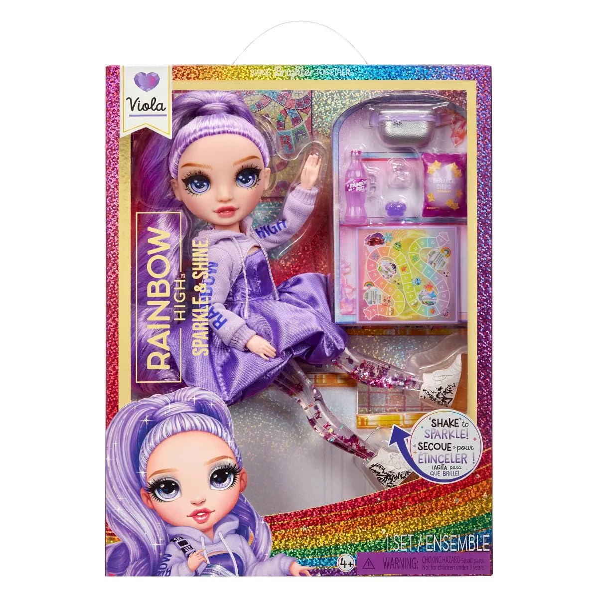 Rainbow High Sparkle and Shine Viola Purple 28 cm Fashion Doll with Liquid Sparkles in Legs