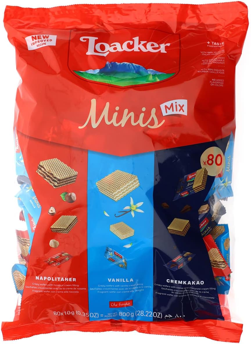 Loacker Minis Crispy Wafers Mix - Hazelnut, Chocolate & Vanilla 800g