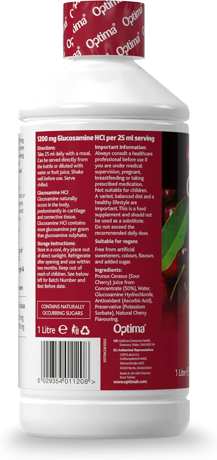 Optima Glucosamine HCl 1200 mg with Sour Cherry Juice Concentrate, No Added Sugar, Vegan Liquid Supplement