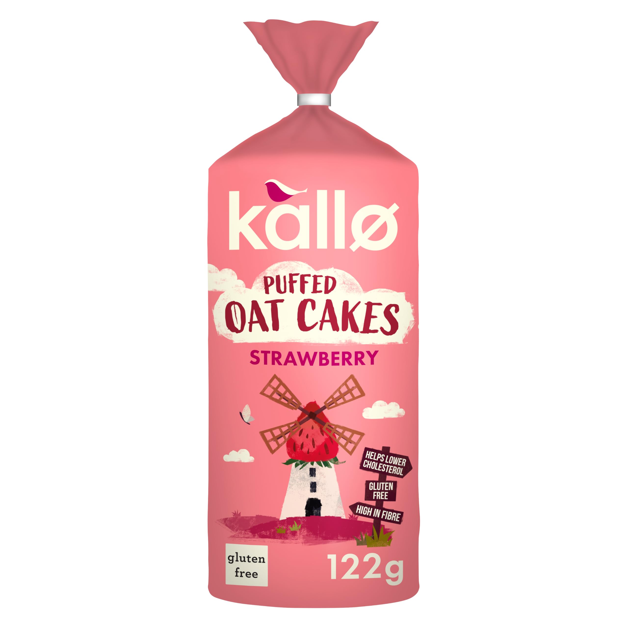 Kallo Strawberry Puffed Oat Cakes - Gluten-Free, High in Fibre, Cholesterol-Lowering