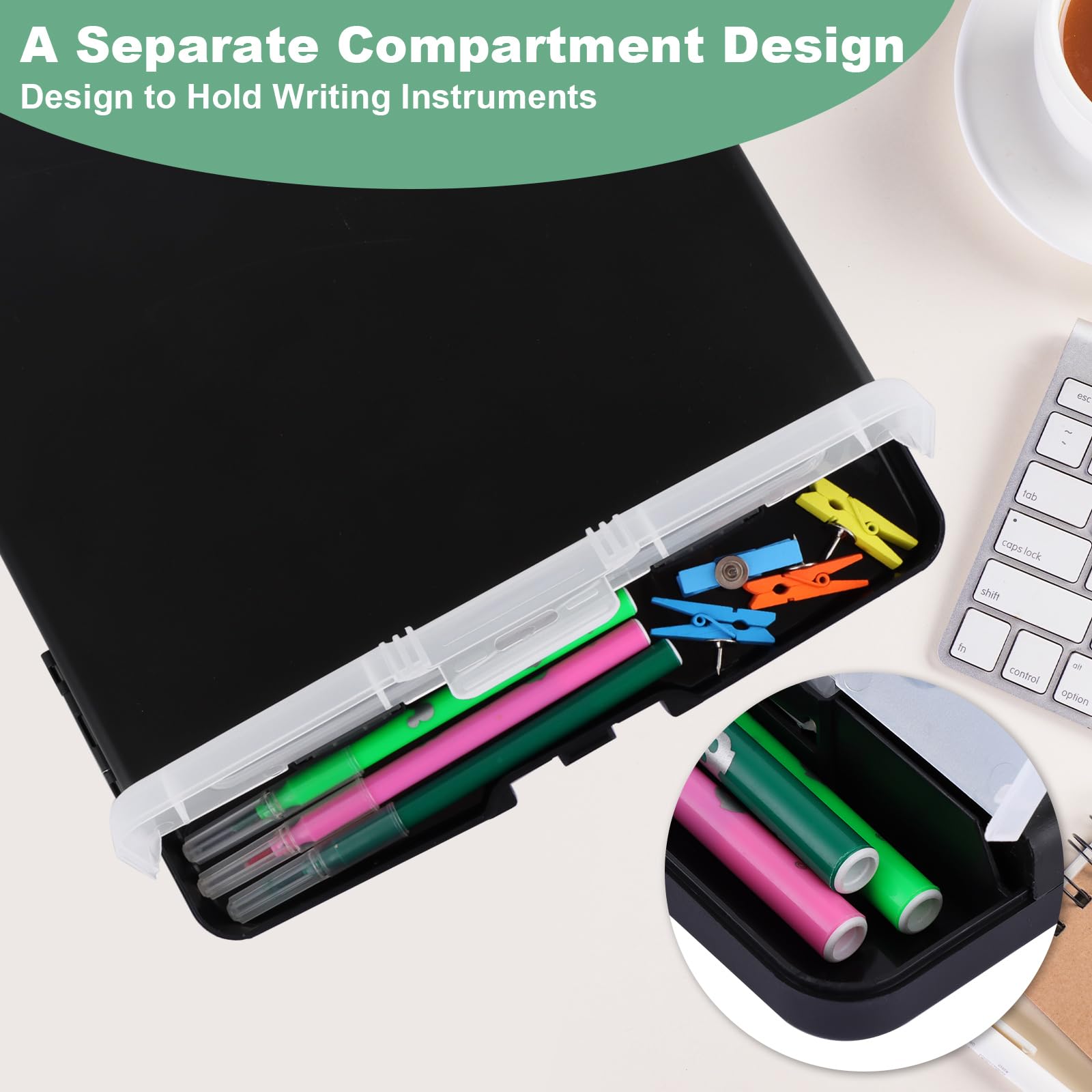 ASelected A4 Storage Clipboard with Pen Holder | Plastic | Black | Holds 200 Sheets 4