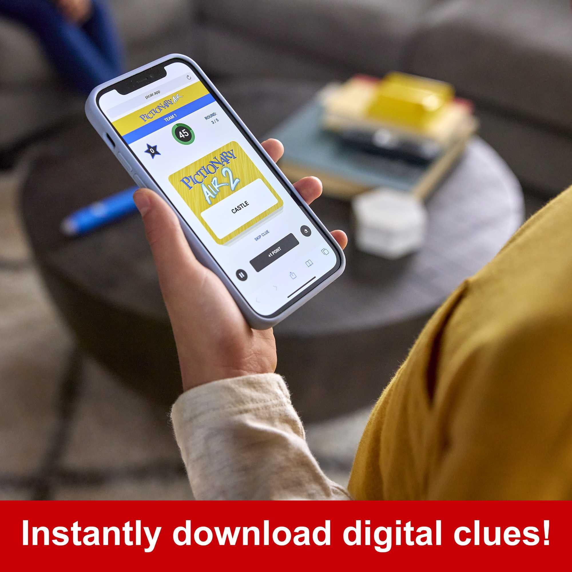 Mattel Games Pictionary Air 2, Spiel für Kinder, Erwachsene, Familie und Spieleabend, preisgekröntes Luftzeichen-Familienspiel, in die Luft zeichnen und auf dem Bildschirm sehen, HNT74 5