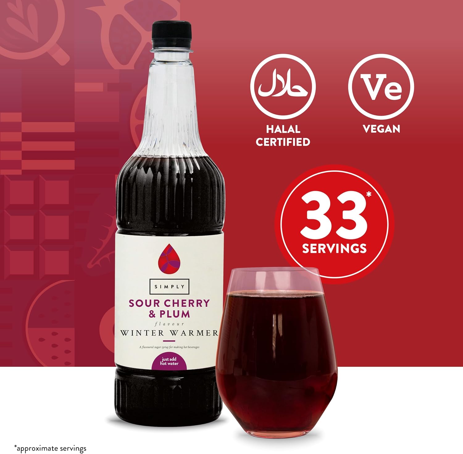 Simply Sour Cherry & Plum Winter Warmer Syrup, Vegan and Nut Free Flavoured Syru