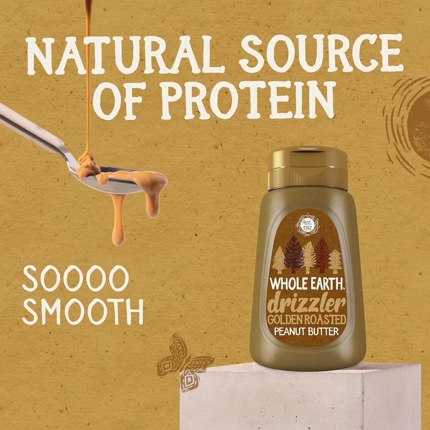 Whole Earth Drizzler Golden Roasted Peanut Butter - Super Smooth Squeezy Runny Nut Spread 1 x 320g 10