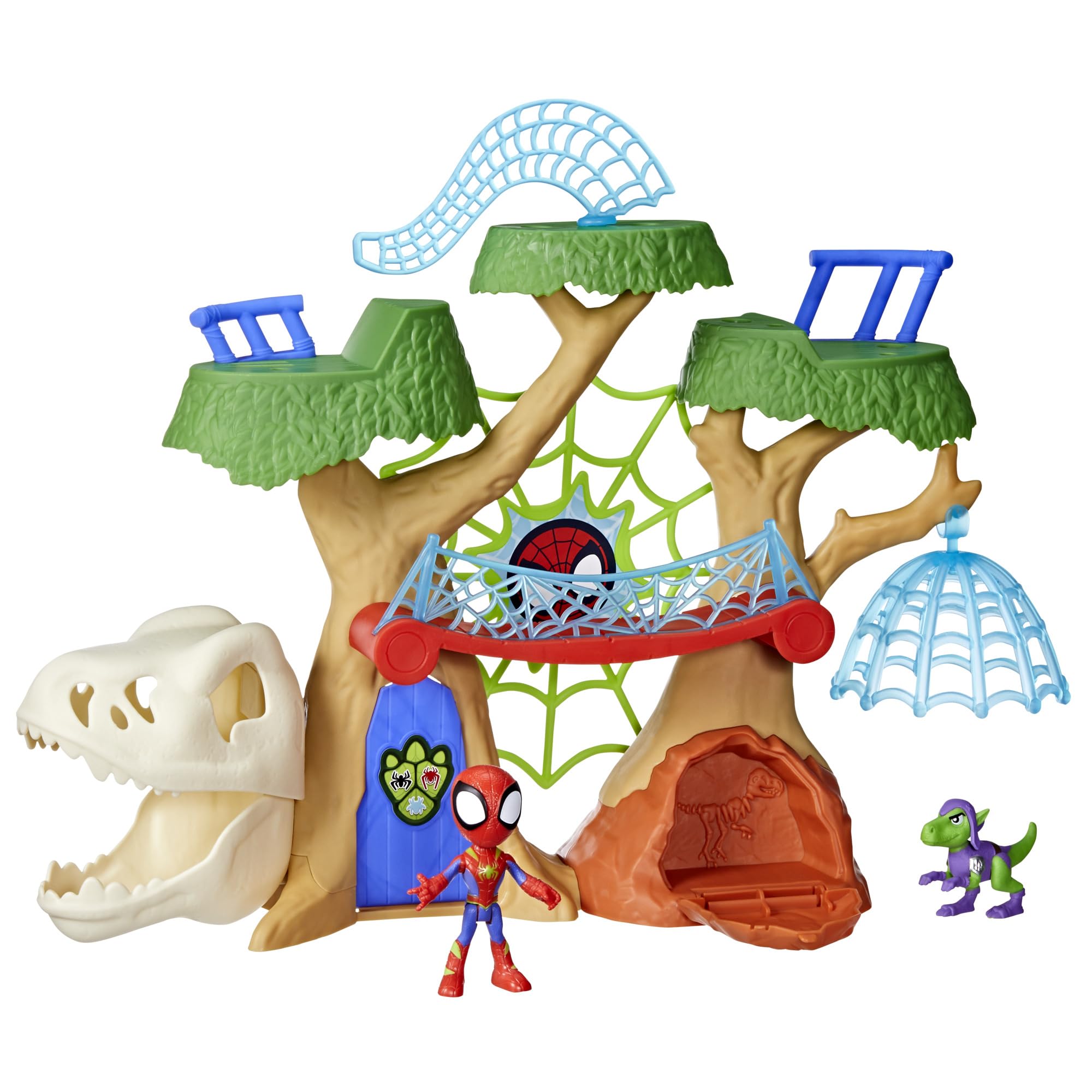 SPIDEY AND HIS AMAZING FRIENDS Dino-Webs Treehouse Playset | Spidey & Goblin Raptor Figures | Ages 3+