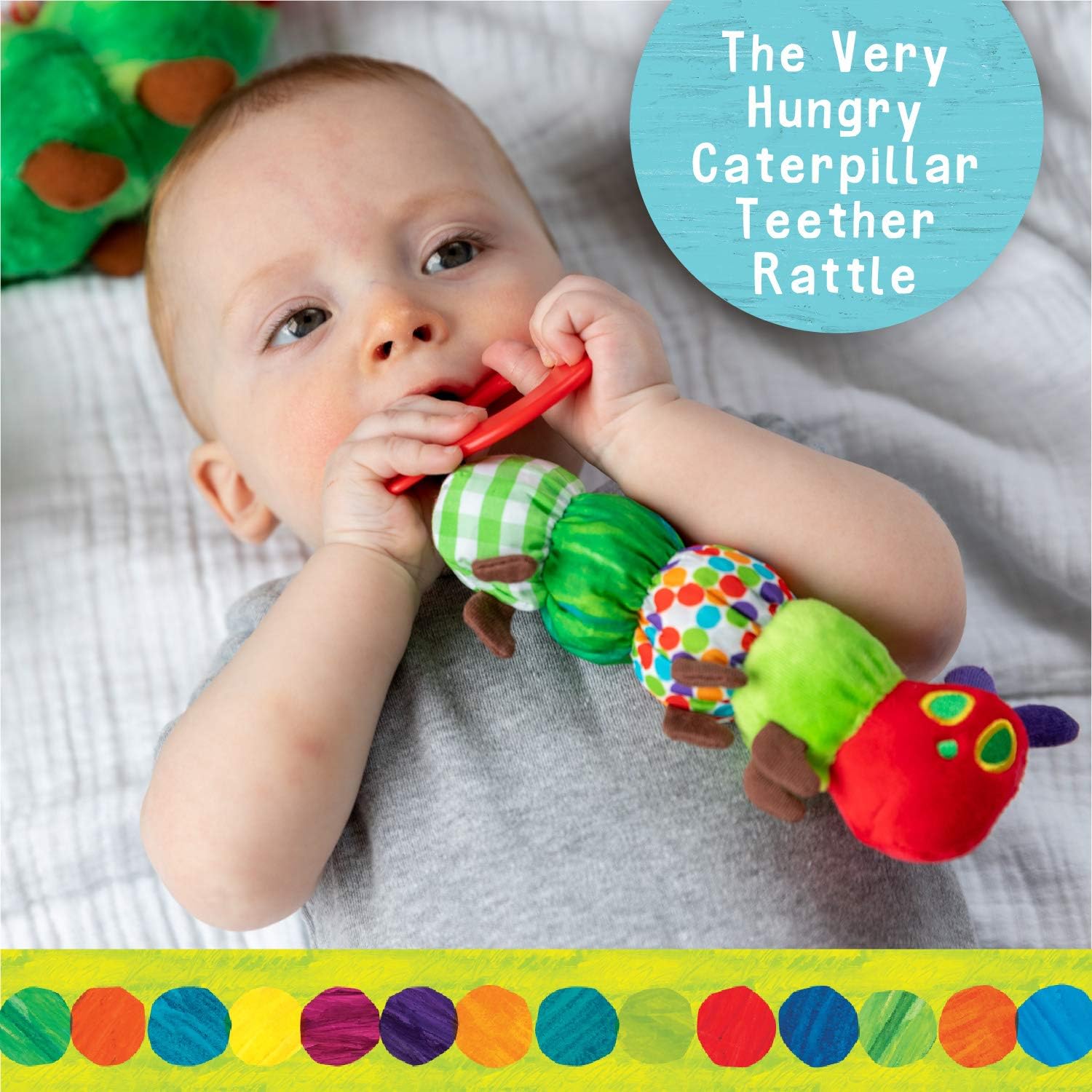 The Very Hungry Caterpillar Teether Rattle - Soft Plush Baby Toy with Crinkle Sounds & Textured Tail 3
