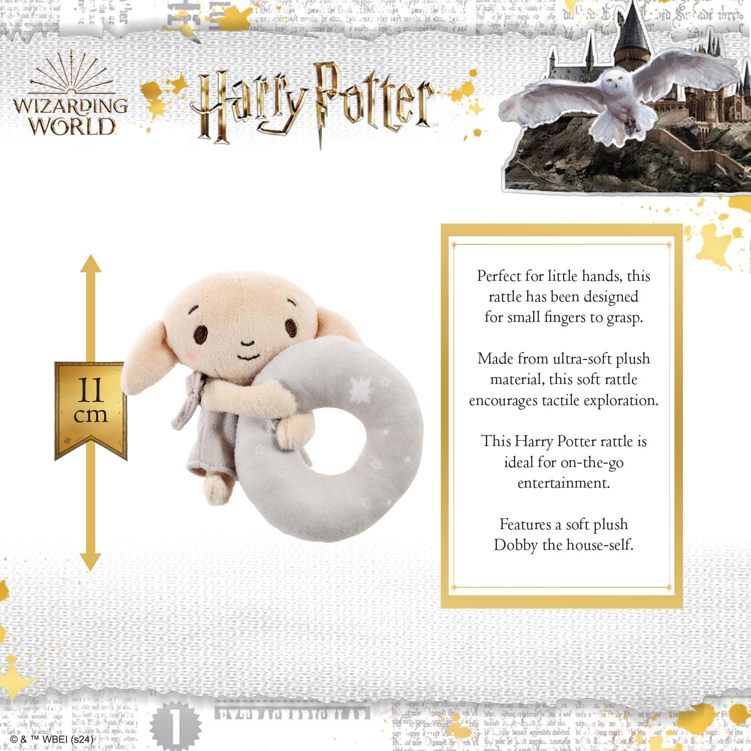 Rainbow Designs Harry Potter Dobby Plush Baby Rattle - Soft Sensory Toy for Newborns & Toddlers