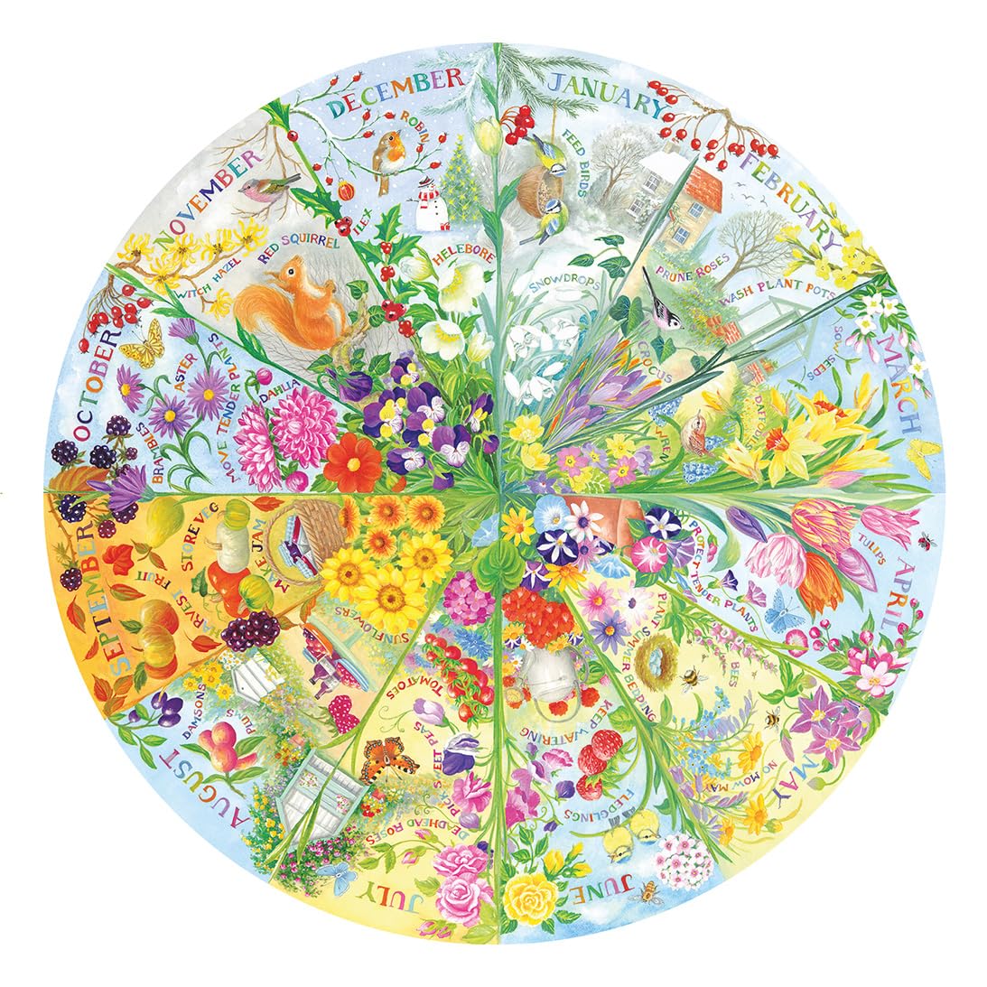 Gibsons A Year in the Garden Circular Jigsaw Puzzle - 500 Pieces | Nature Seasons Theme | 49cm Diameter 7