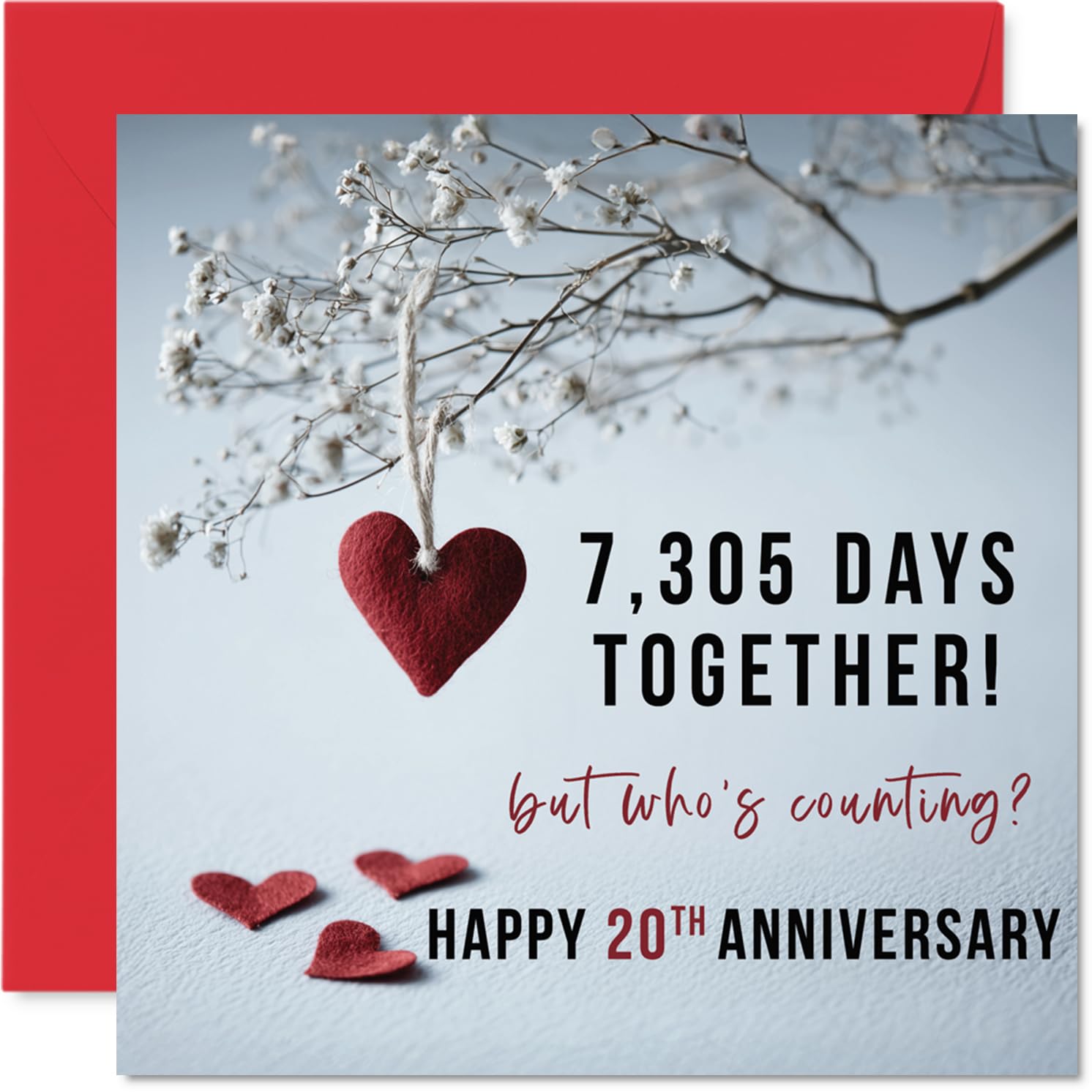 Stuff4 20th Anniversary Card for Women & Men | 7305 Days Together | Blank Inside | 145mm Square