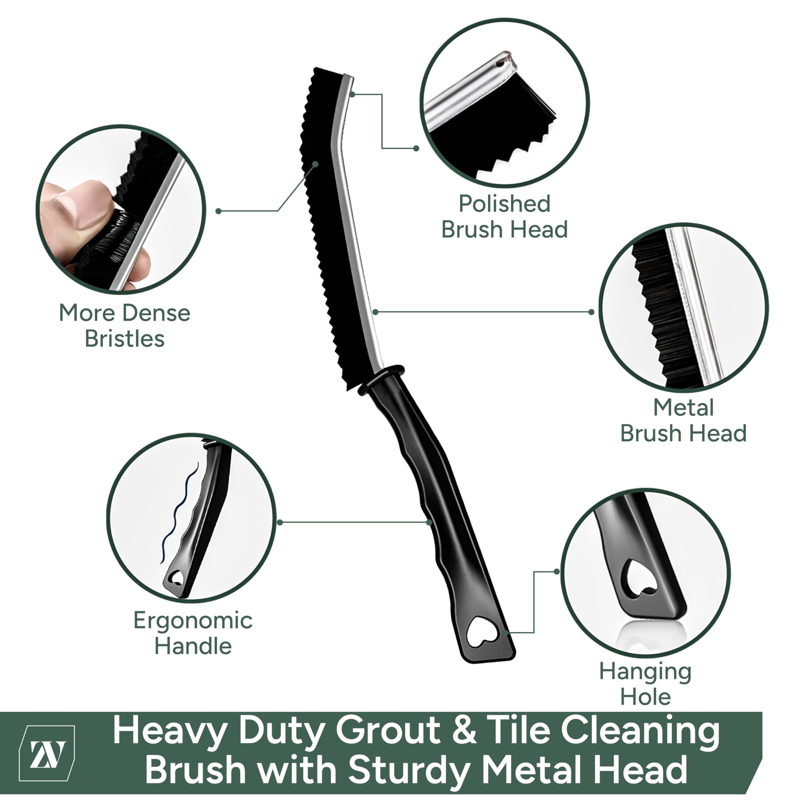 Zuvo Crevice Brush Set - Hard Bristle Gap & Grout Cleaning Tool | 2 Pack | XL Size 3