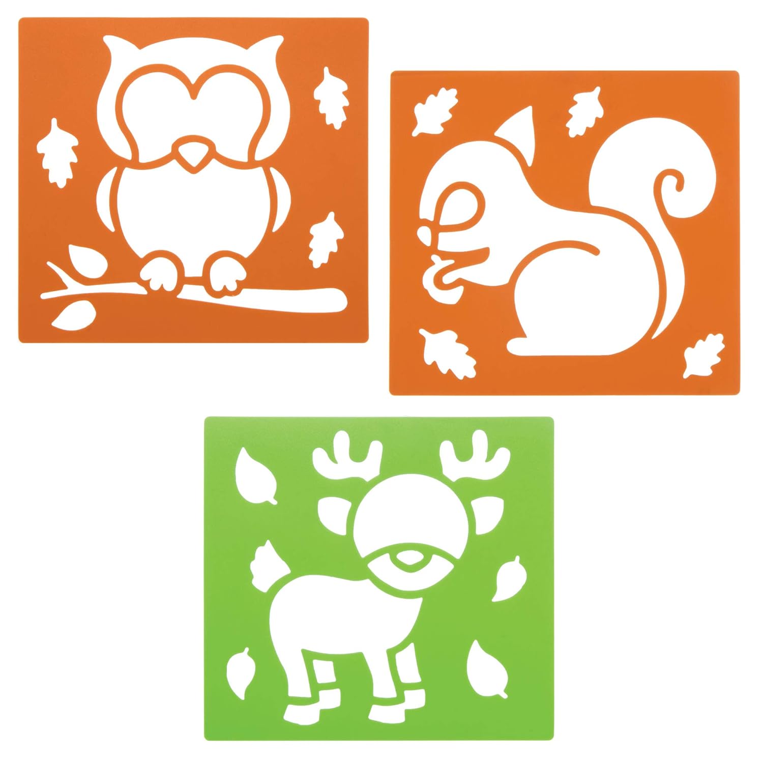 Baker Ross AW896 Woodland Animal Stencils - Arts and Crafts for Kids (Pack of 6), Brown & Green