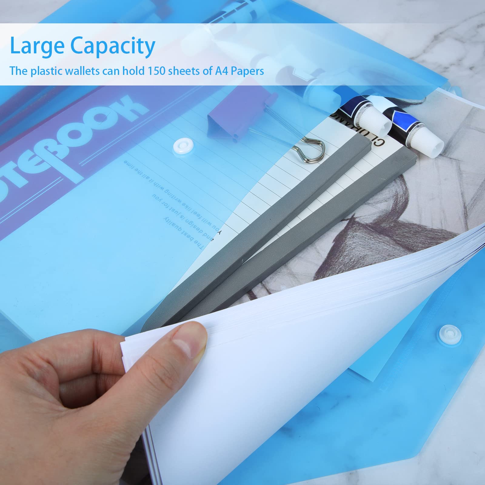 GoodtoU Plastic A4 File Folders with Popper Closure and Label Pocket | Holds 150 Sheets | 12 Pack 5