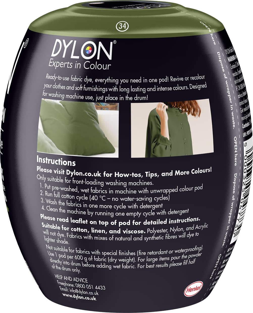 Dylon - Washing Machine Fabric Dye Pod Olive Green 350g 4
