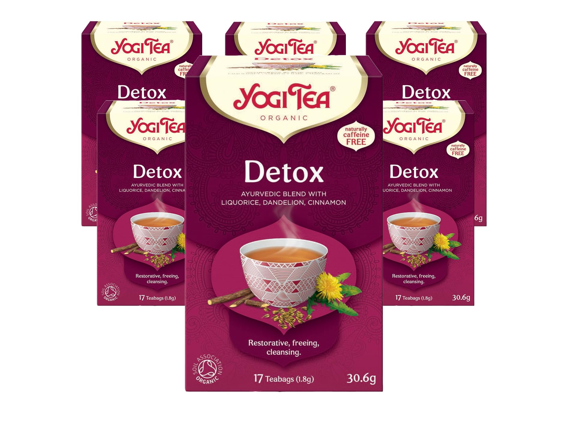 Yogi Tea Detox Dandelion Burdock Root Organic Herbal Tea, Caffeine-Free, 6 x 17 Tea Bags (102 Total)
