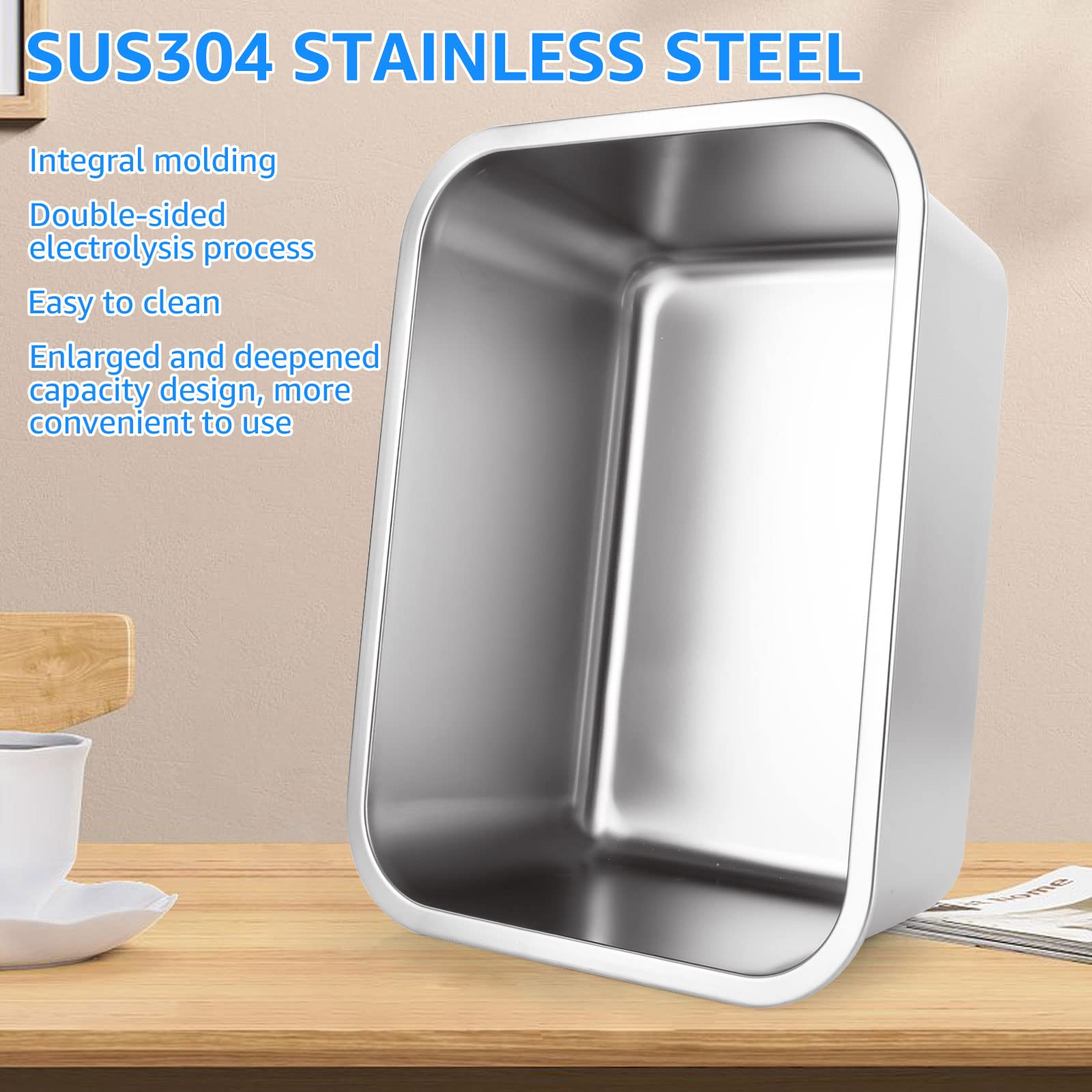ASelected - Washing Up Bowl 304 Stainless Steel Large Rectangular 10 Litre 5