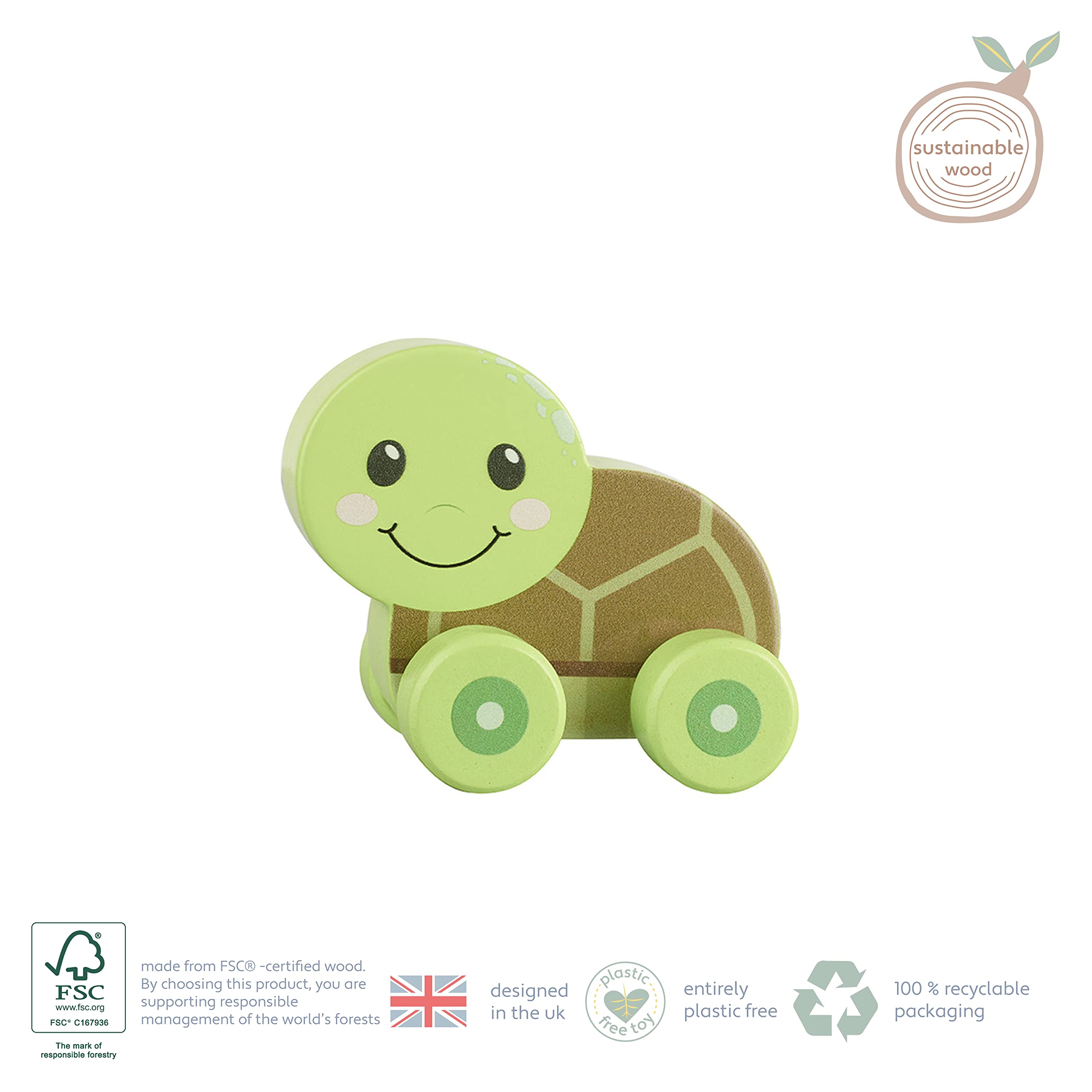 Sea Turtle Wooden Push Toy Car - Educational Vehicle for 1 Year Olds & Toddlers 3