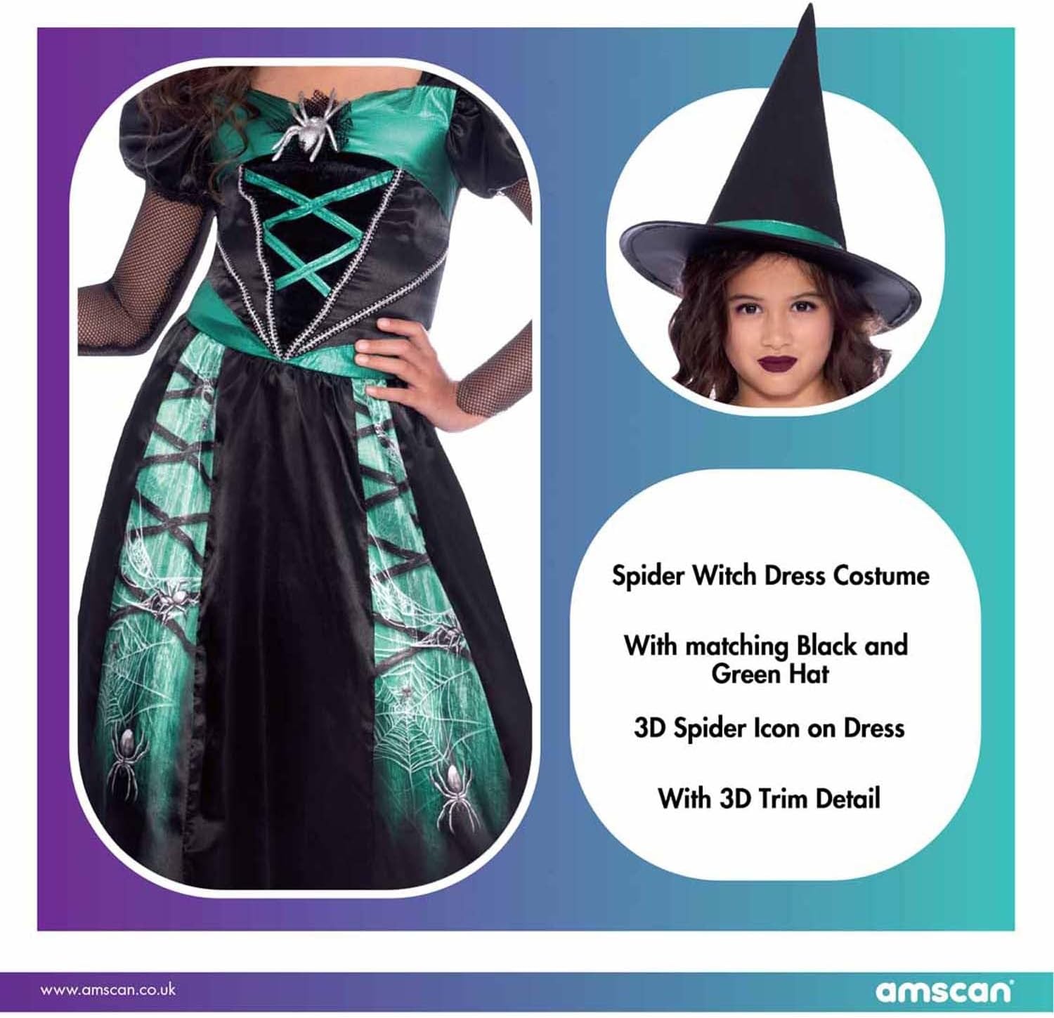 Amscan Spider Witch Costume - Girls 6-8 Years 3
