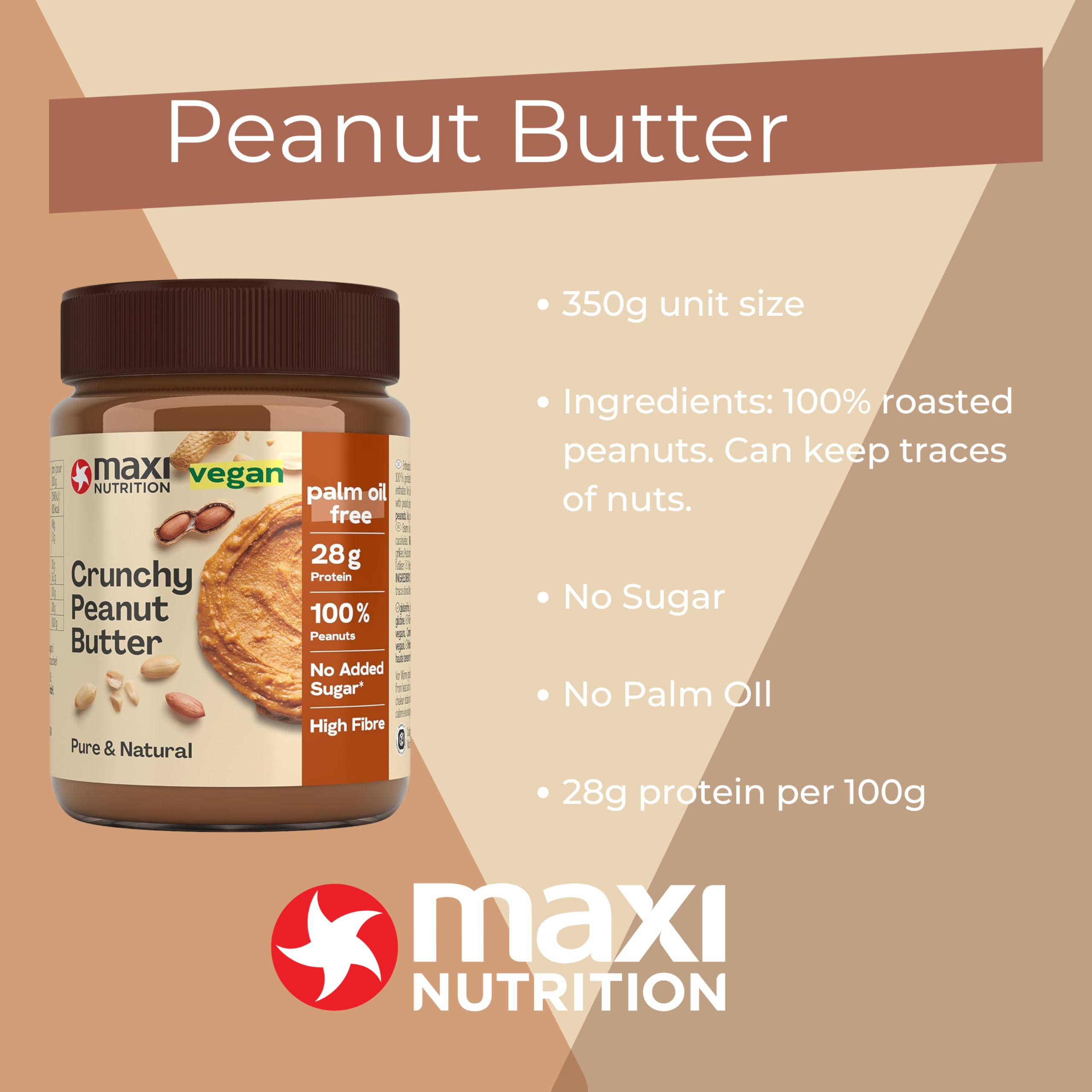 MaxiNutrition Crunchy Peanut Butter - 100% Peanuts, High Protein | 350g Jar 2