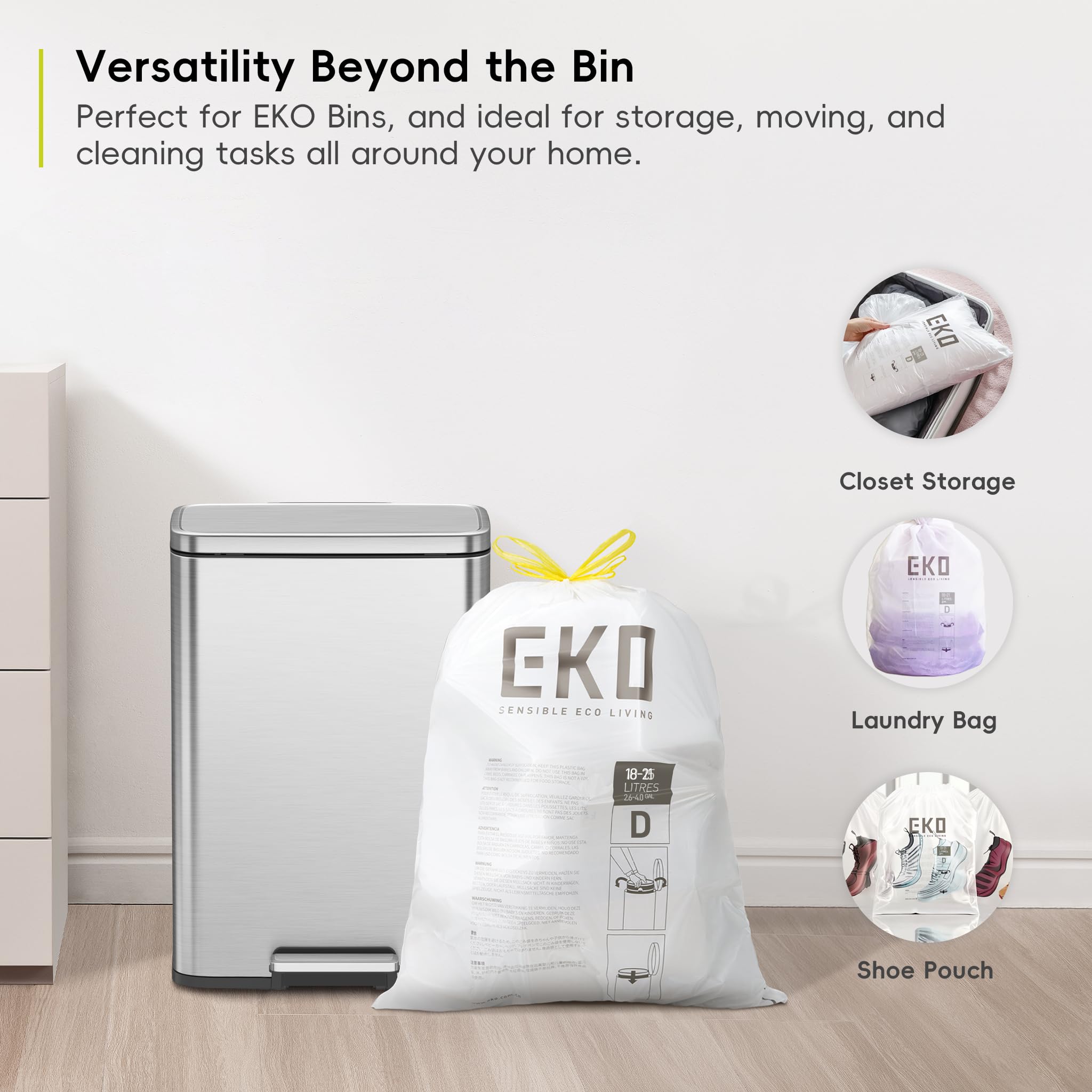 EKO Extra Strong Drawstring Bin Liners for 18-21L Kitchen Bins - 20 Bags 5
